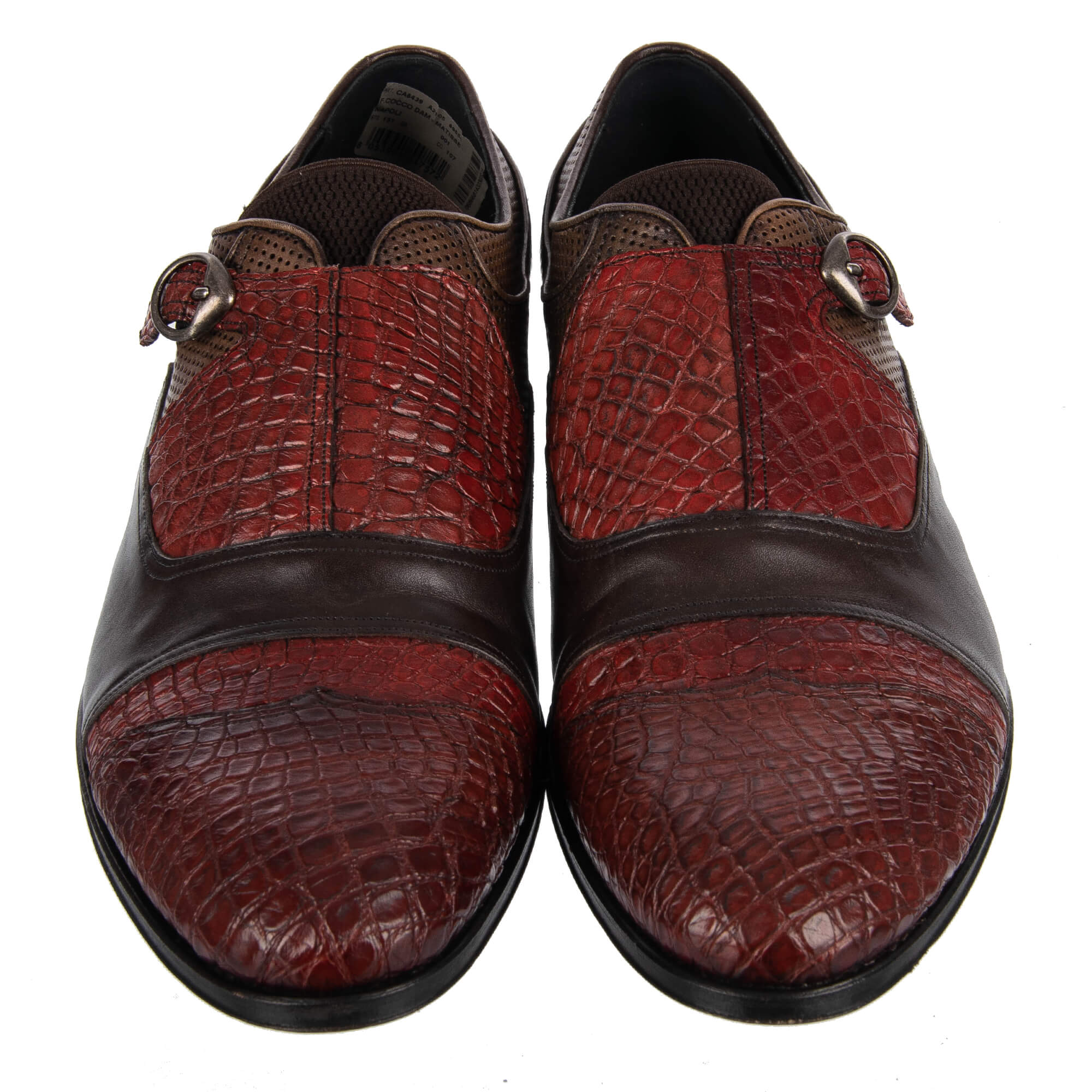 Patchwork Monkstrap Schuhe NAPOLI aus Kaiman- und Kalbsleder in Braun und Rot von DOLCE & GABBANA