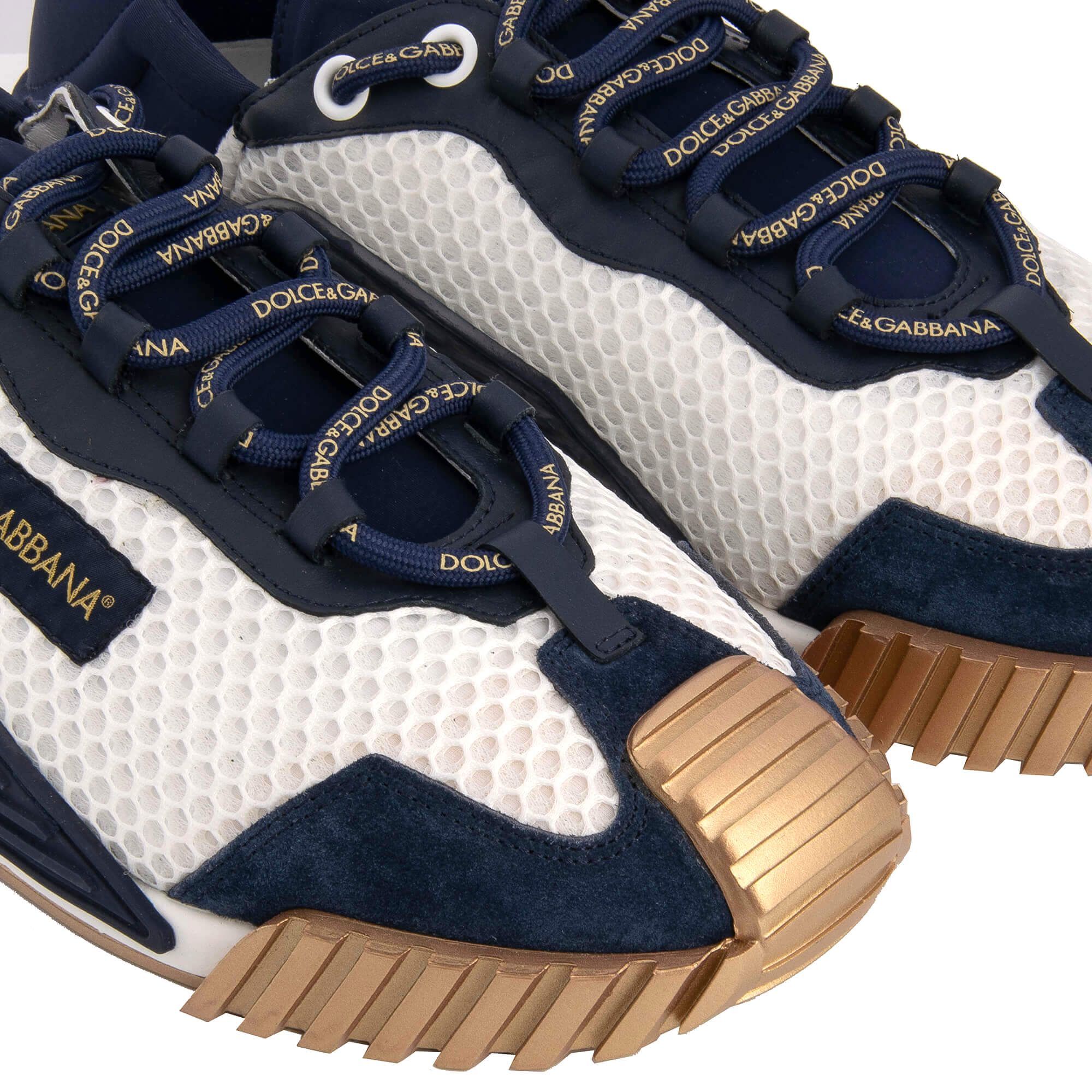  Leather and nylon Low-Top Men Sneaker NS1 with DG logo lace in white, blue and gold by DOLCE & GABBANA