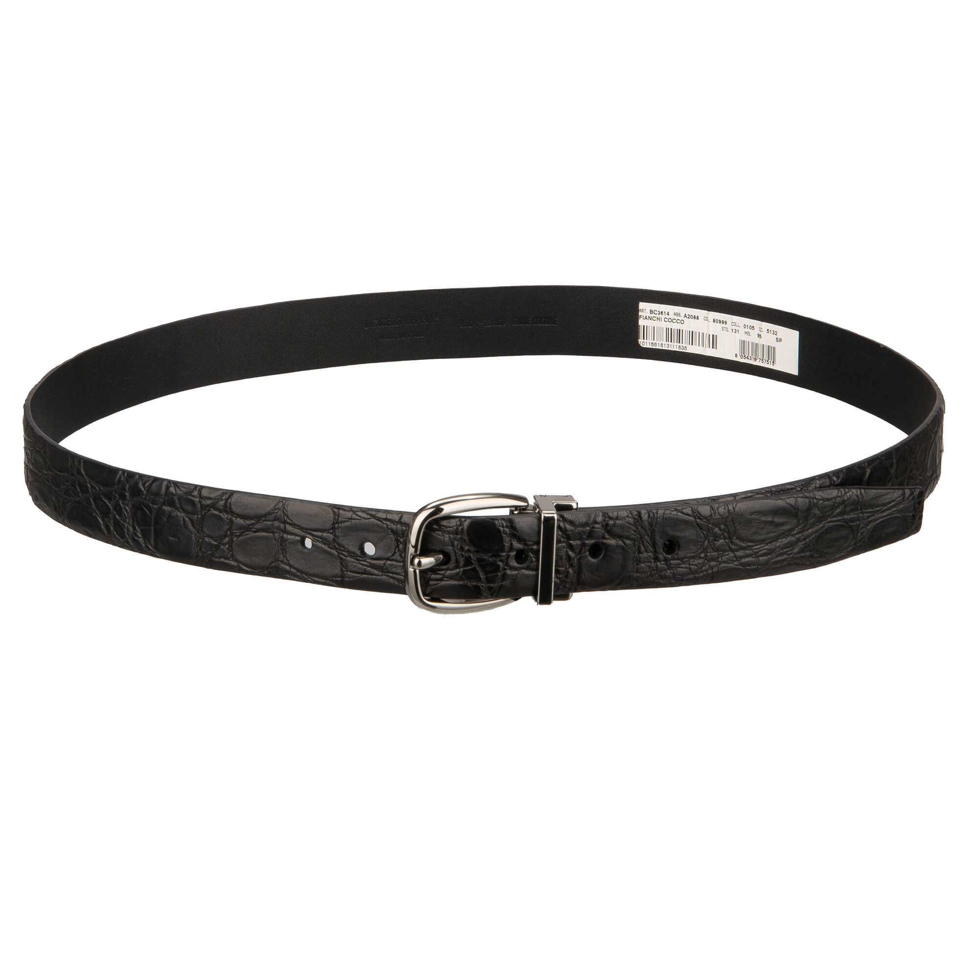 Silver Metal Buckle Croco Leather Belt Black 95 38