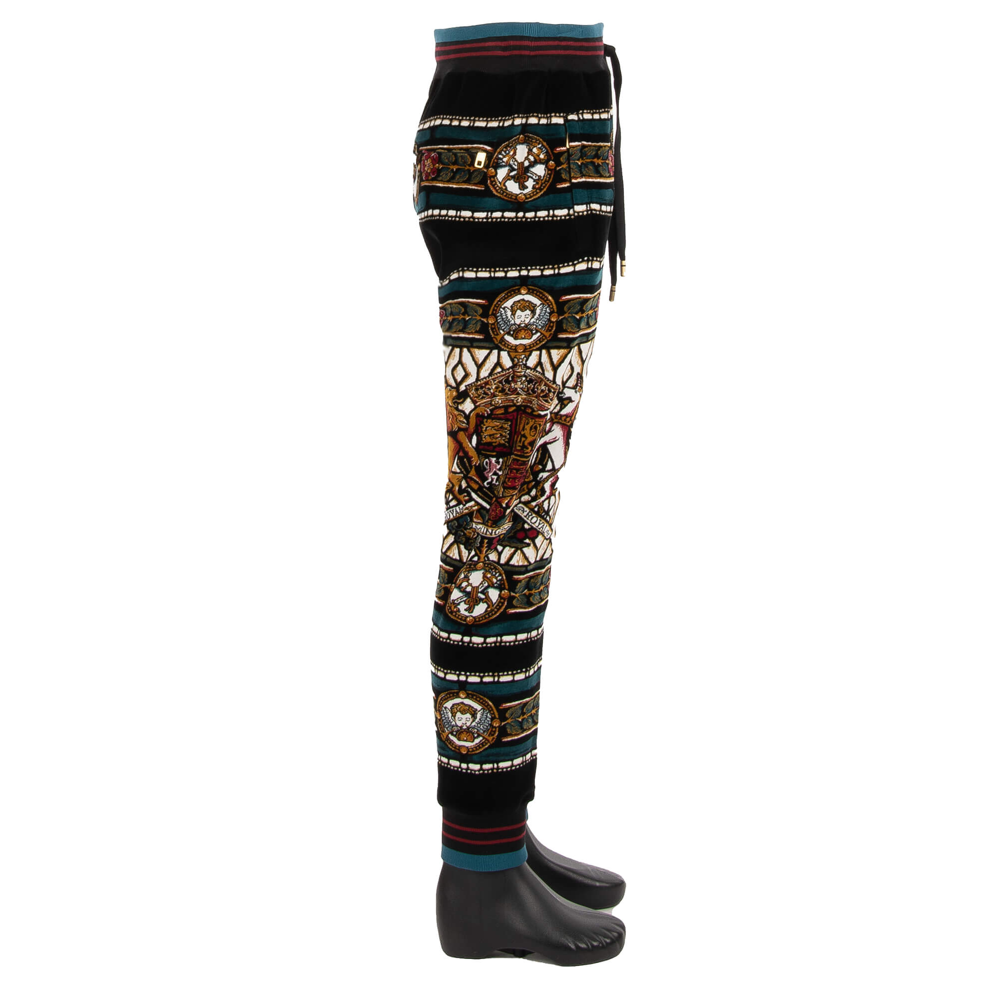 Sweatpants / Jogginghose aus Samt mit Royal King Wappen Print, Taschen mit Reißverschluss und elastischer Taille von DOLCE & GABBANA 