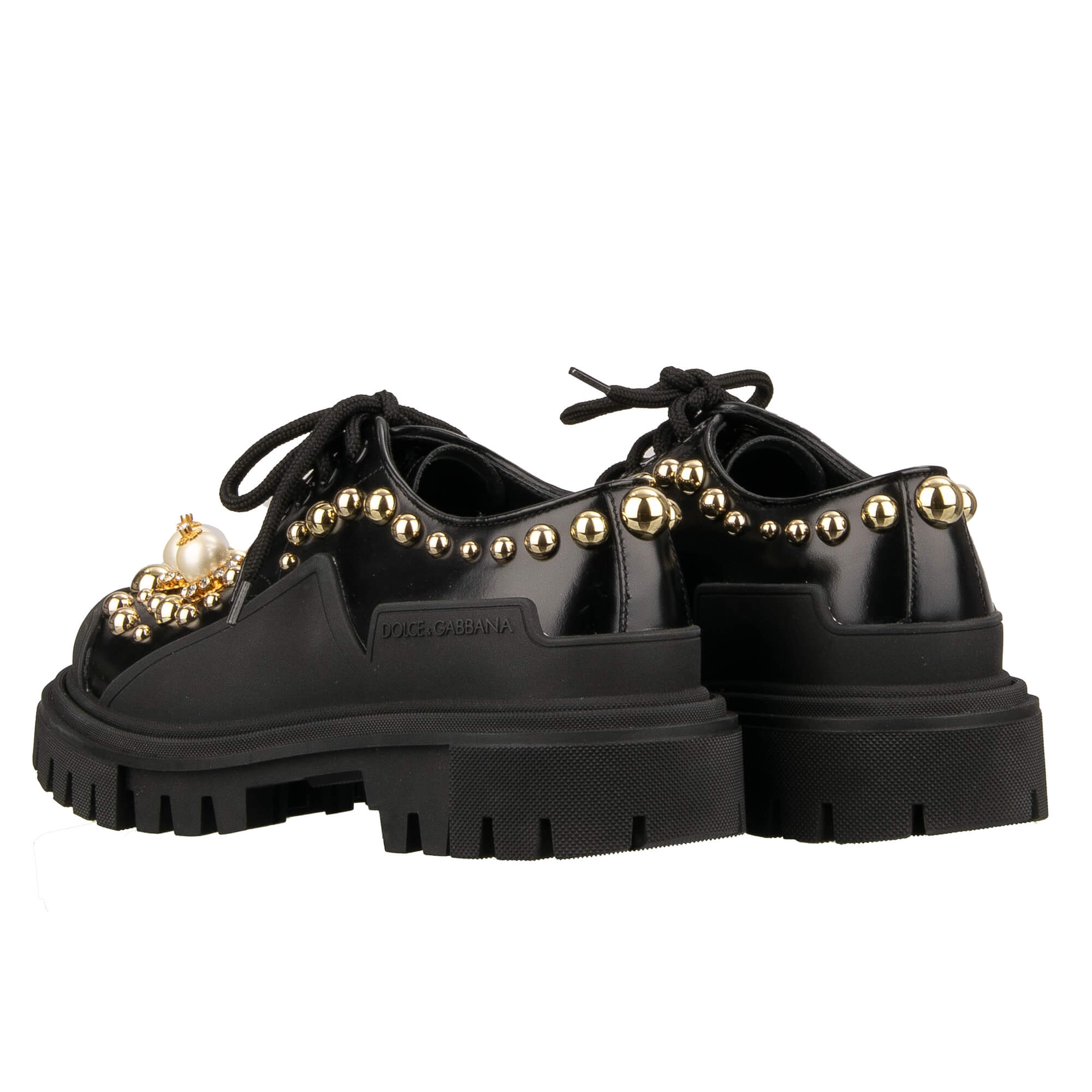 Classic leather shoes MILLENIALS with pointy toe shape and crystals embroidery in black by DOLCE & GABBANA