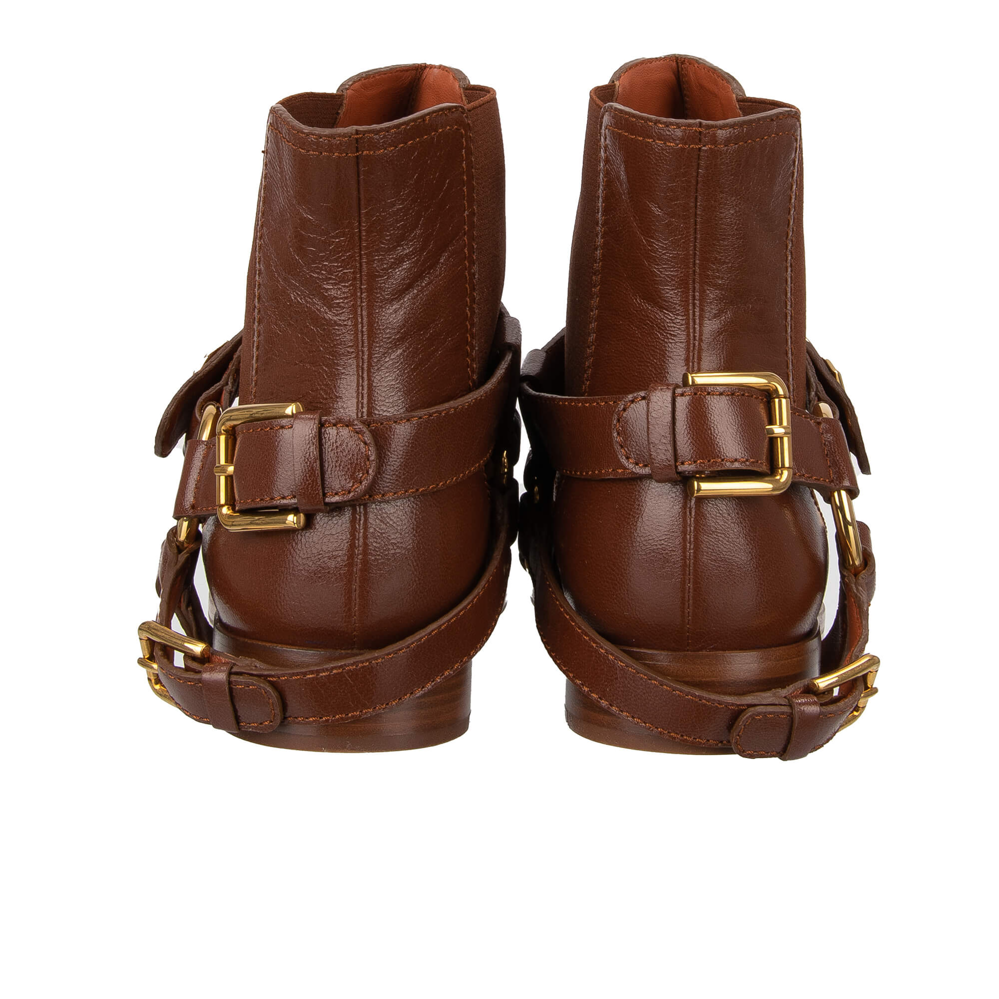 Leder Stiefelette / Boots NAPOLI mit DG Logo Schnallen in Gold und Braun von DOLCE & GABBANA