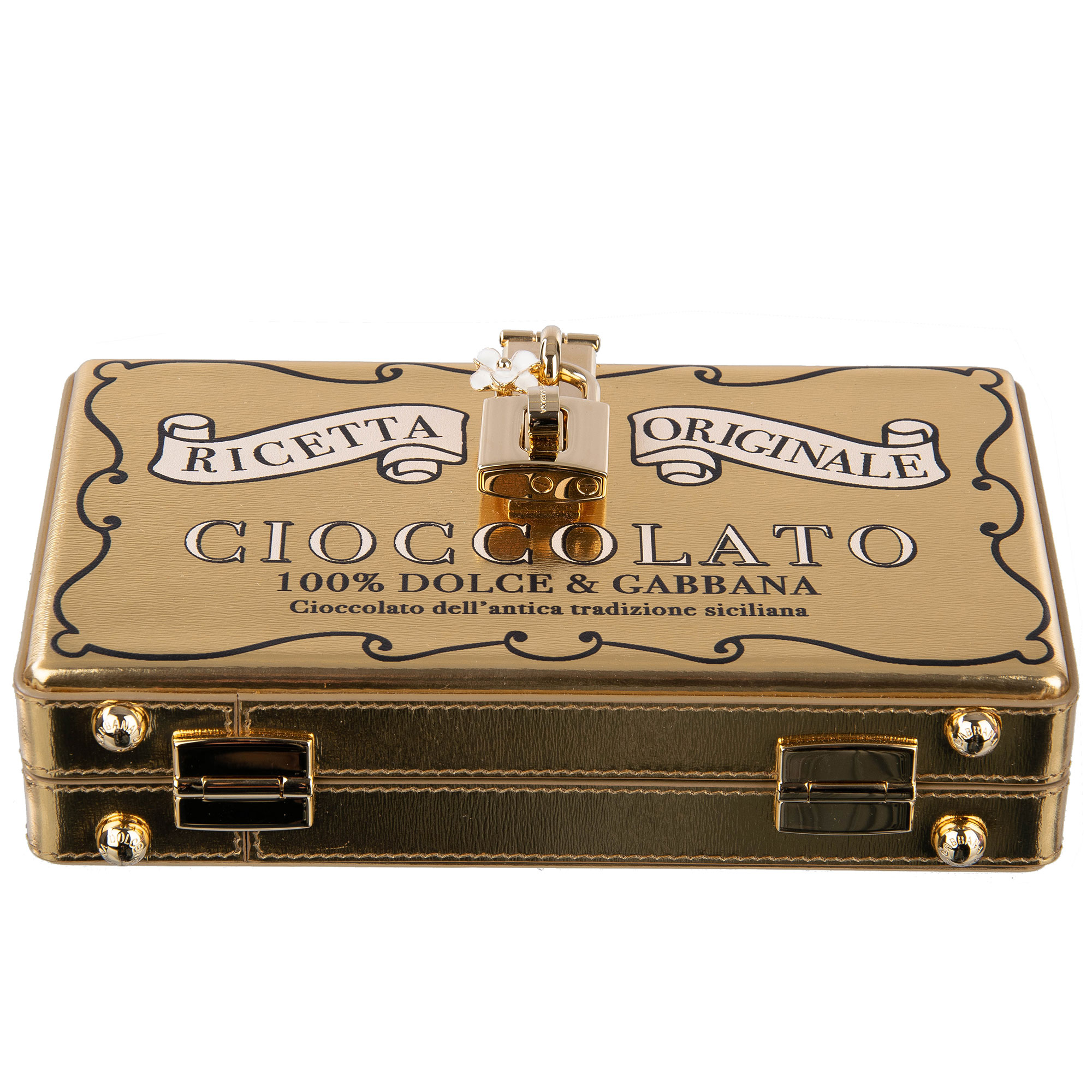 Metallic Cioccolato Box Clutch Bag / Shoulder Bag DOLCE BOX made of nappa leather with print on both sides and decorative padlock by DOLCE & GABBANA Black Label