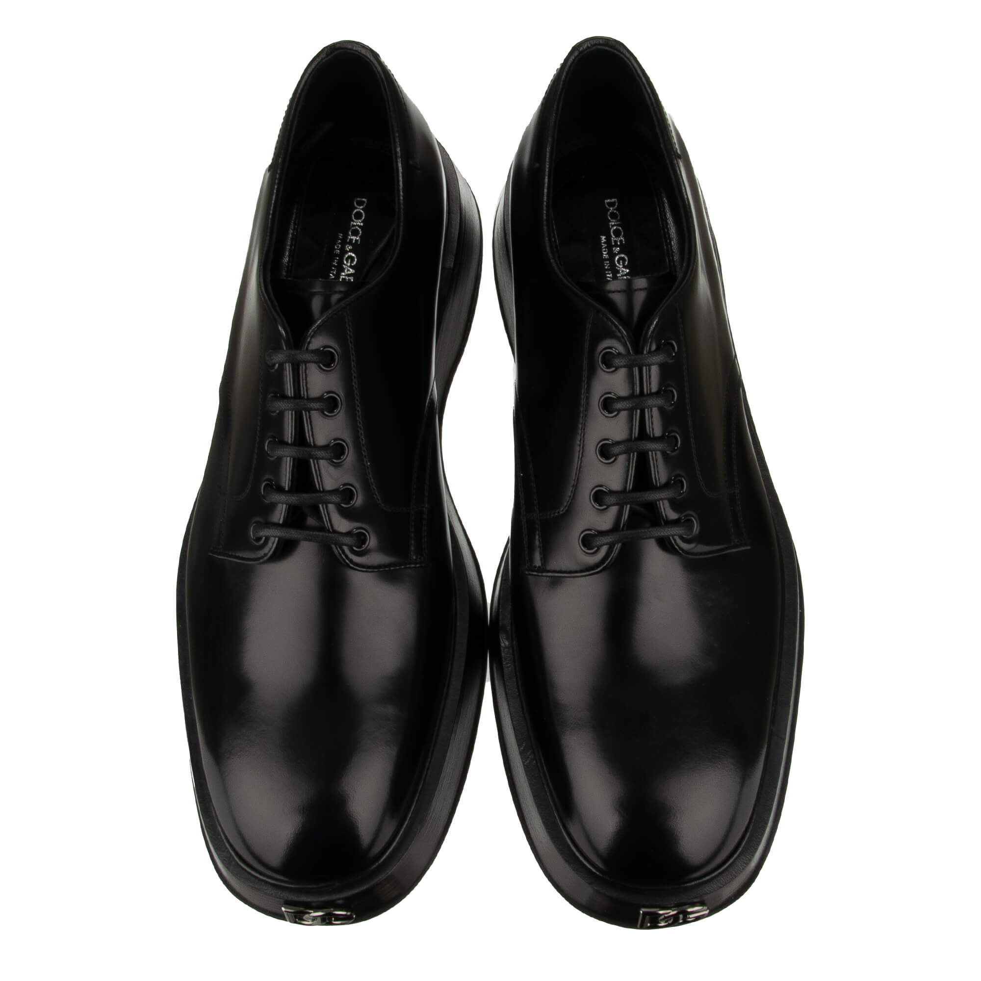 Leather plateau shoes MICHELANGELO with metal DG logo plate in black by DOLCE & GABBANA 