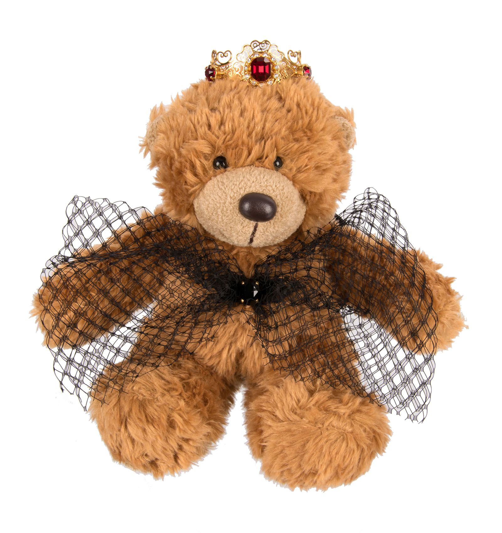 Bär Spielzeug Haarreif mit Spitze Schleife, filigrane Krone und Kristallen in Gold und Braun von DOLCE & GABBANA