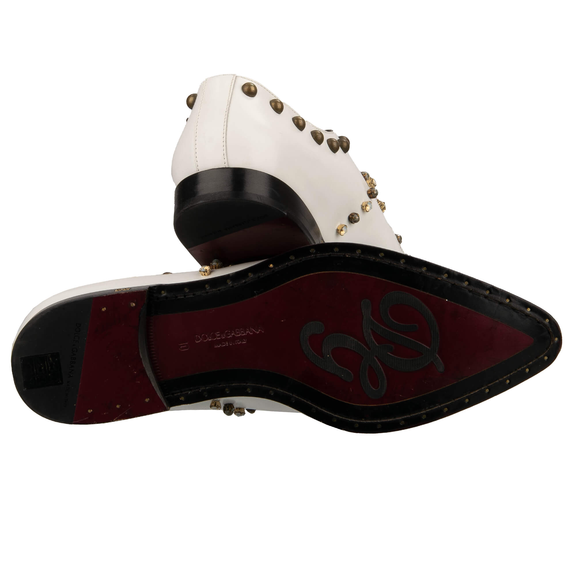 Derby Schuhe MILLENNIALS aus Leder mit Kristallen, Nieten und Steinen und Absatz mit DG Logo in Weiß und Azur von DOLCE & GABBANA