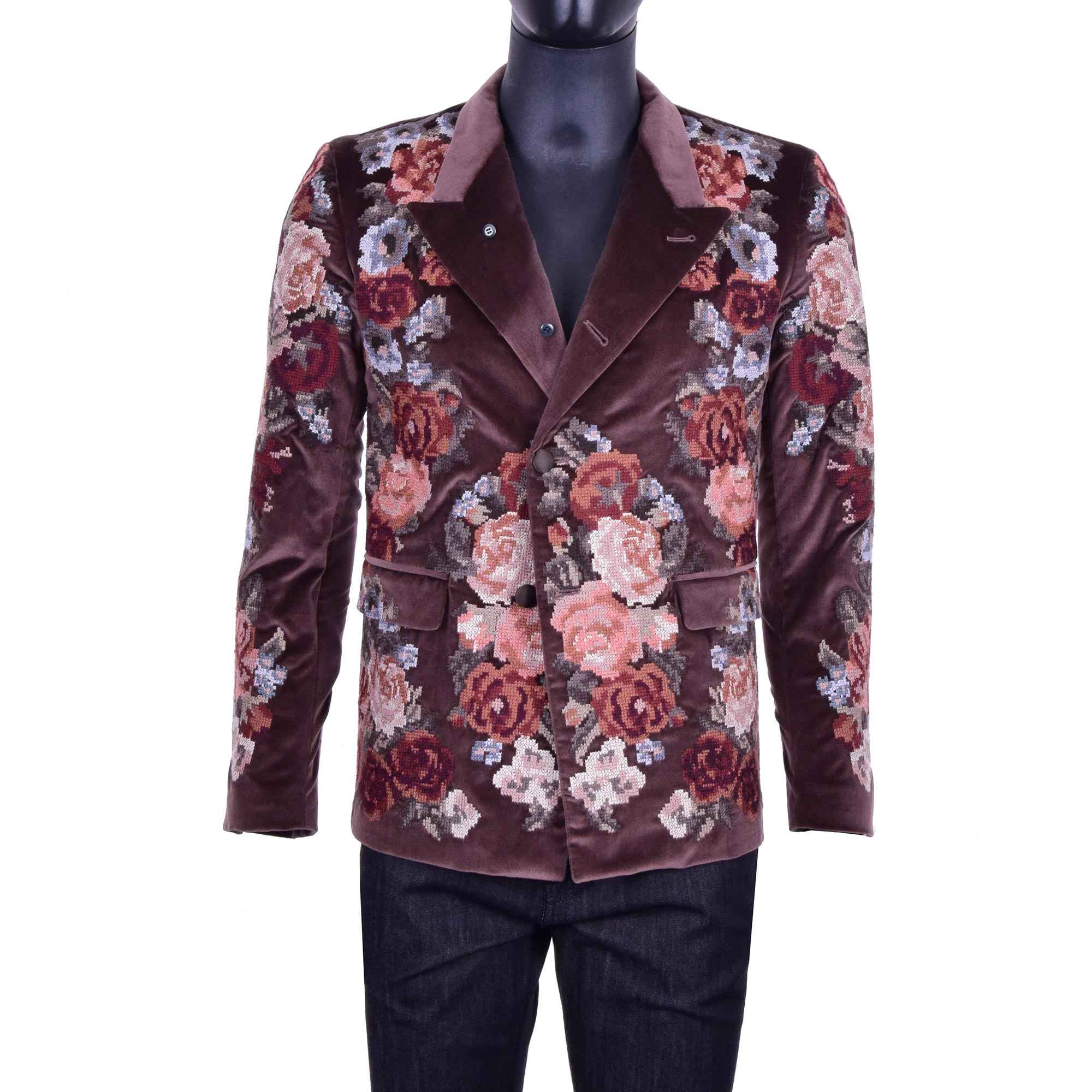 Blazer aus Samt im Barock-Stil mit Blumen Hand Stickerei in Braun von DOLCE & GABBANA Black Label