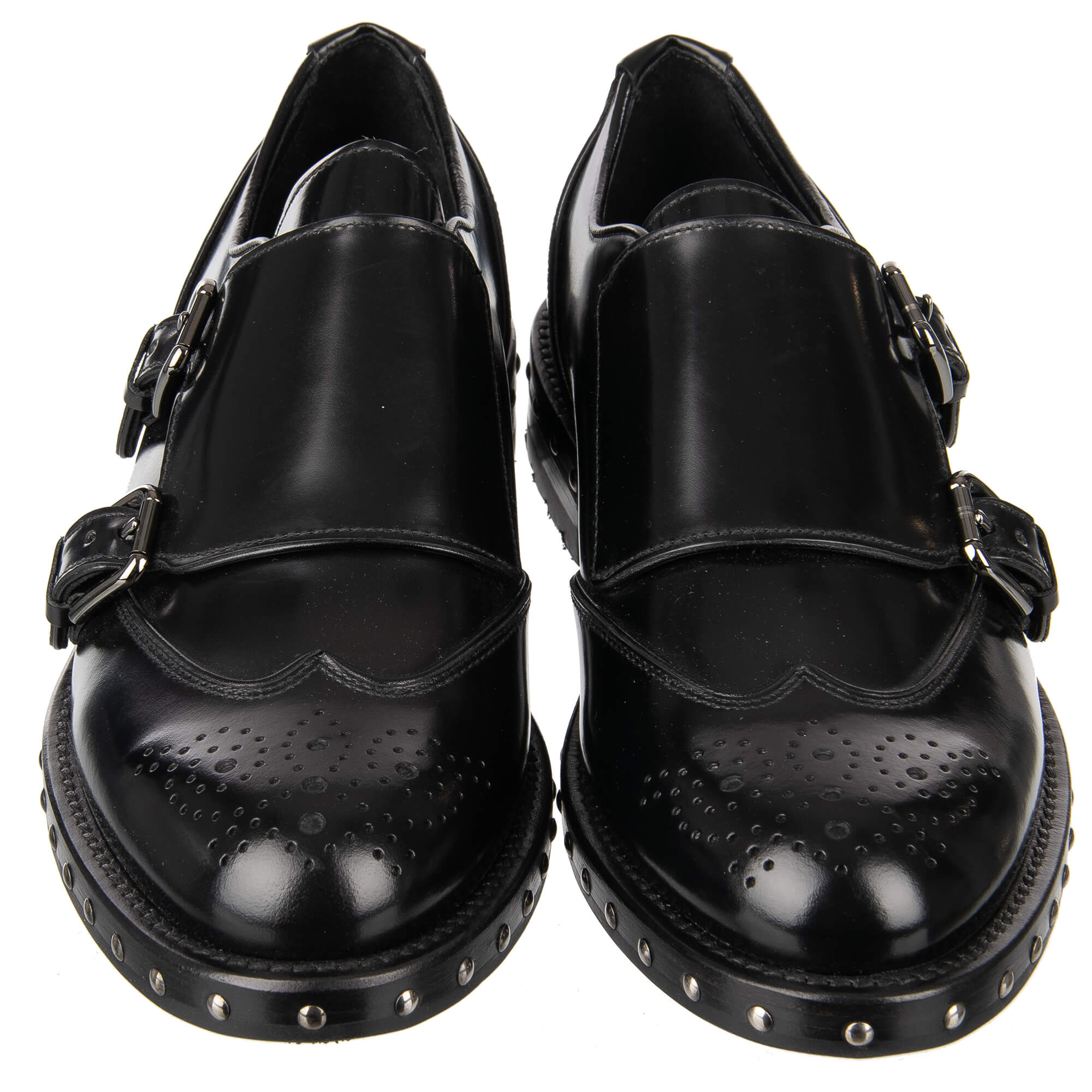 Nieten Schuhe BOY aus Leder mit Monkstrap in Schwarz von DOLCE & GABBANA