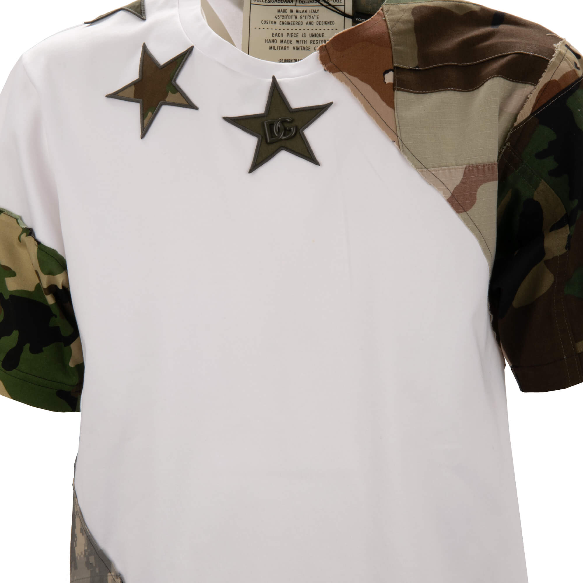 Baumwolle T-Shirt mit DG Metall Logo, Sternen und Camouflage Applikationen von DOLCE & GABBANA