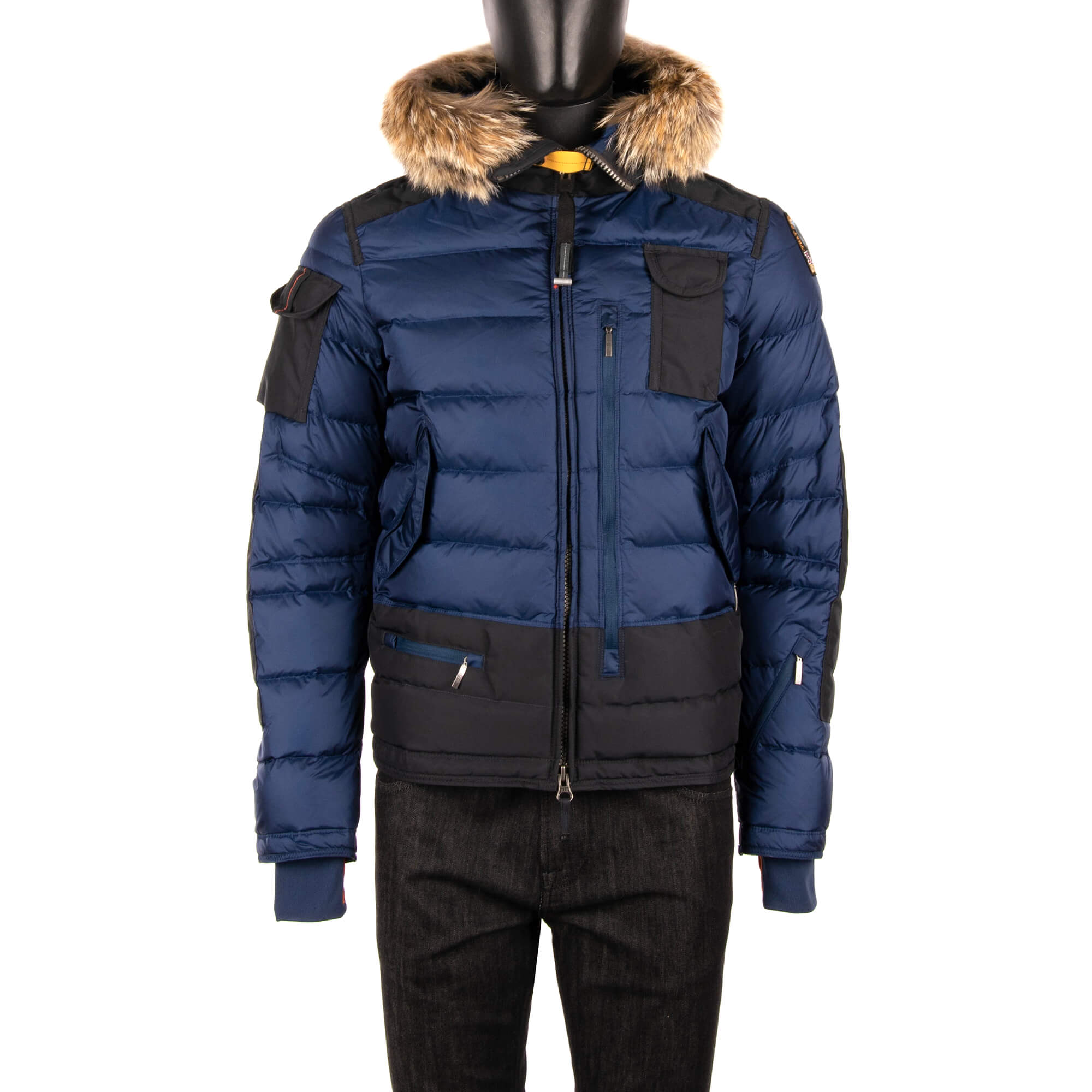 Ski Daunenjacke SKIMASTER mit Pelz Kapuze und Taschen Navy Peony Blau