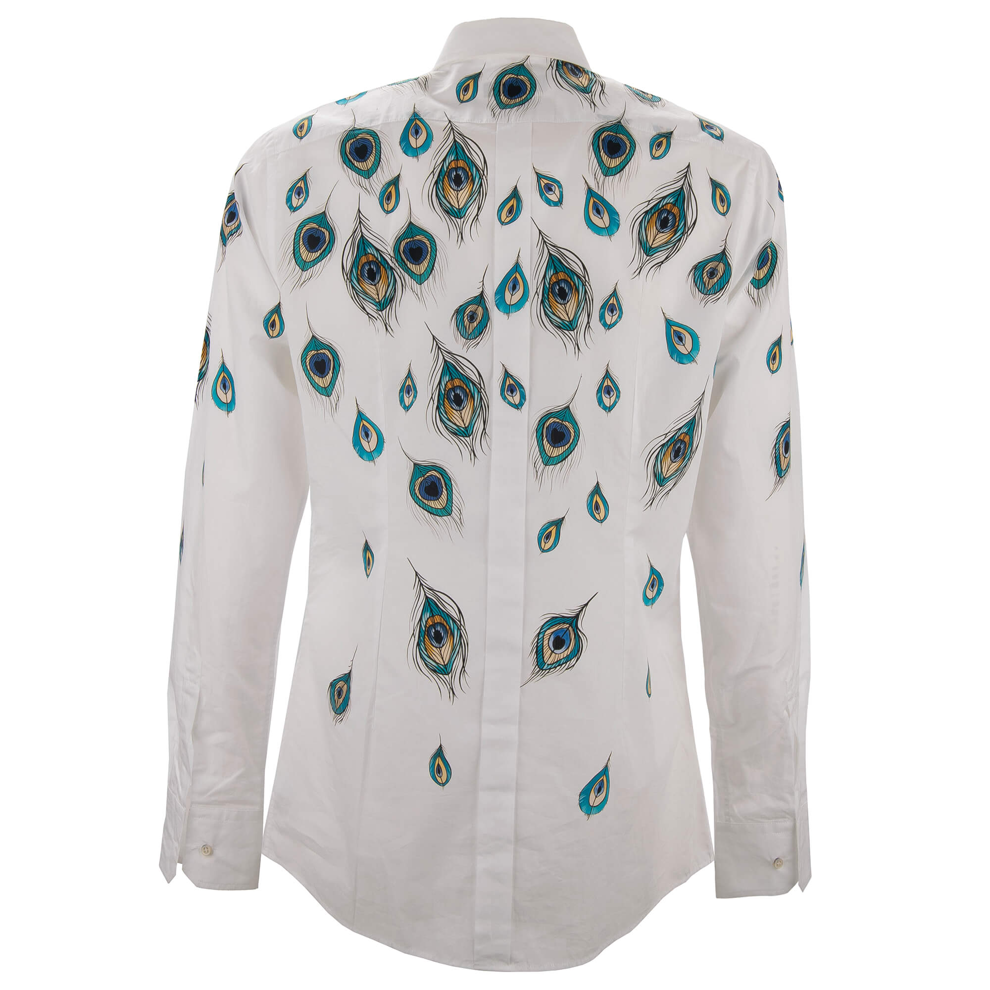Cotton shirt with peacock feather print in white by DOLCE & GABBANA