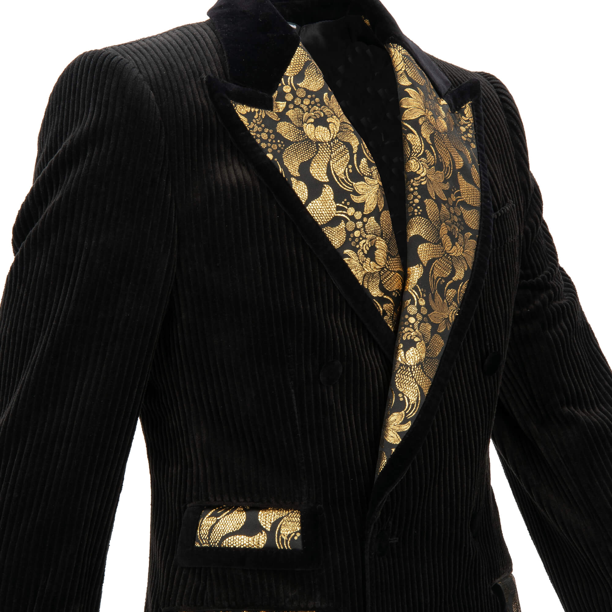 Zweireihiger Blazer aus Floral Jacquard und Cord in Gold und Schwarz von DOLCE & GABBANA