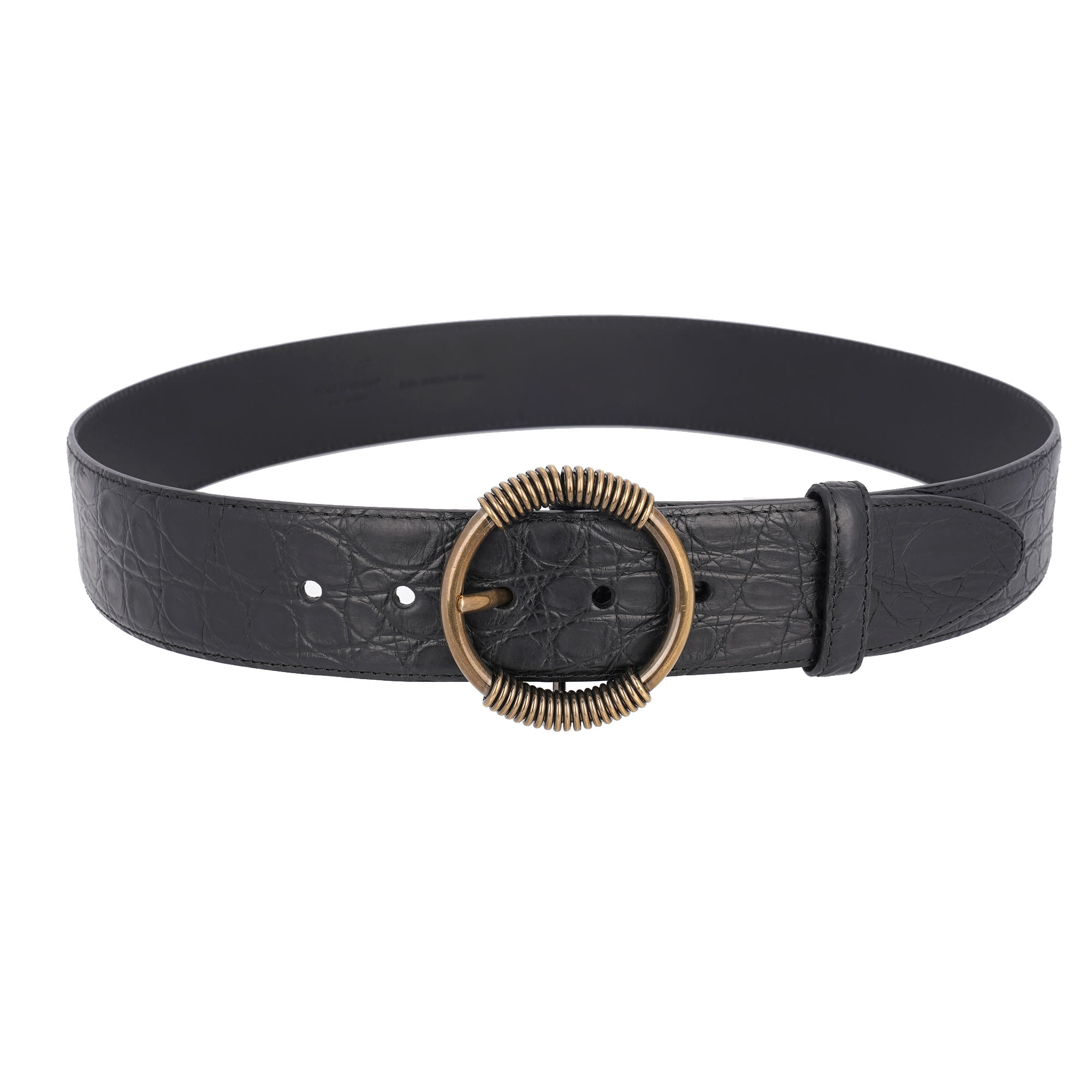 Metall Ring Schnalle Kroko Leder Gürtel Schwarz 95 38