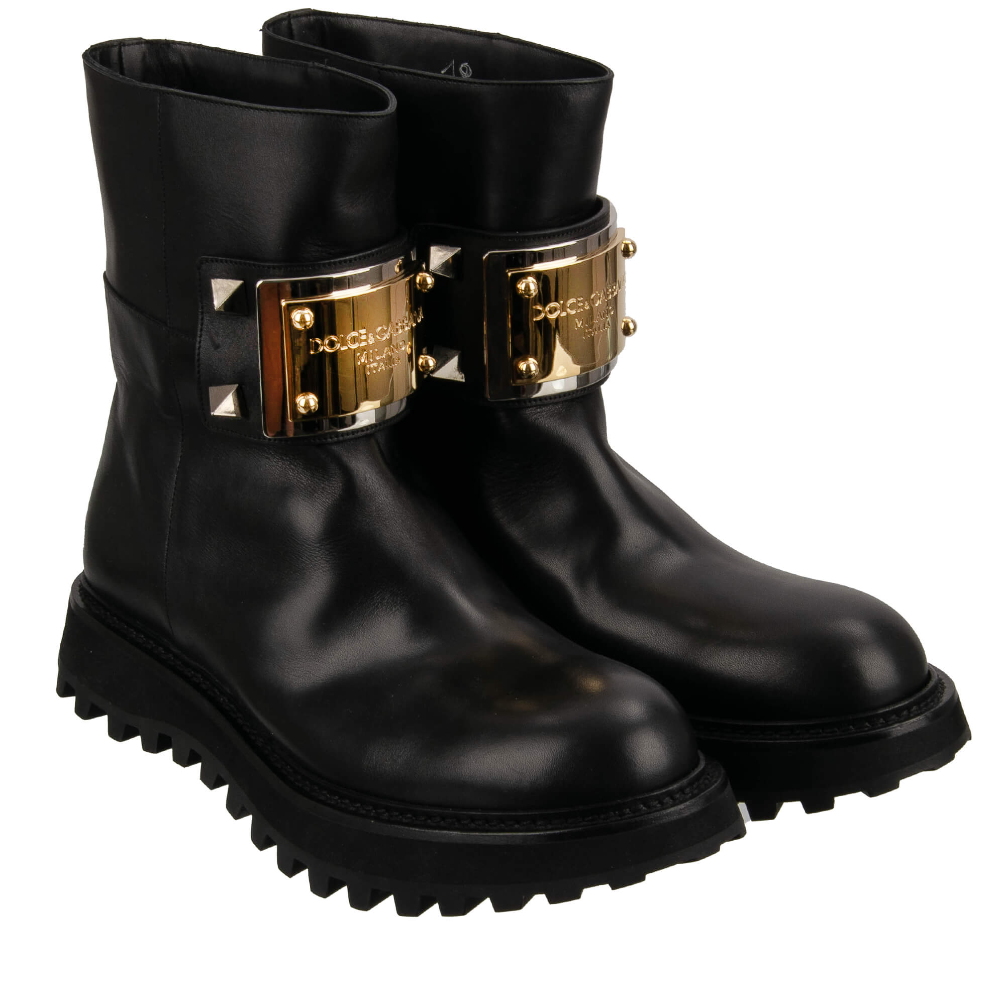 DG Logo Leder Stiefel Stiefeletten Boots Schuhe BERNINI Schwarz 44 UK 10