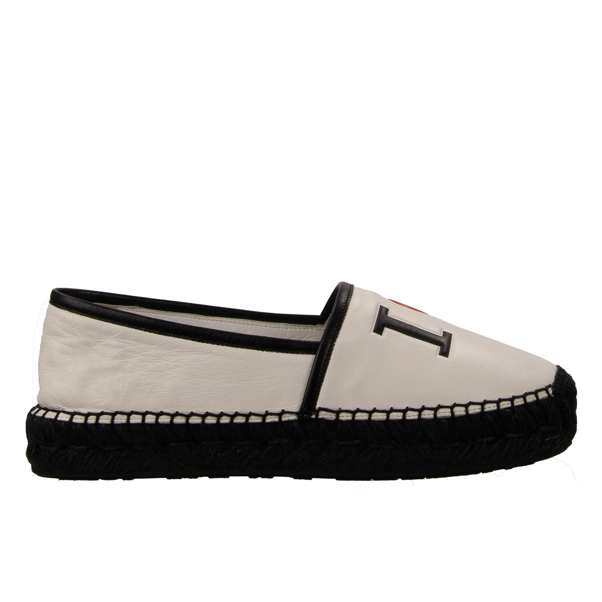 Espadrilles aus Leder mit DG Herz Logo in Weiß und Schwarz von DOLCE & GABBANA
