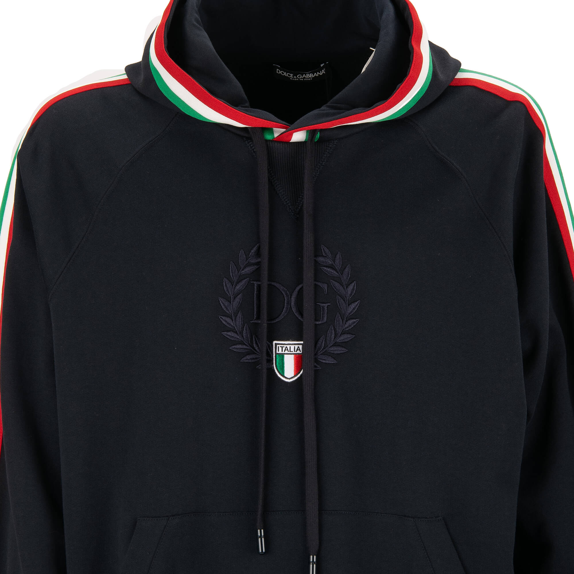 Cotton hooded sweater / hoodie with embroidered DG Logo, pockets and Italy flag details by DOLCE & GABBANA