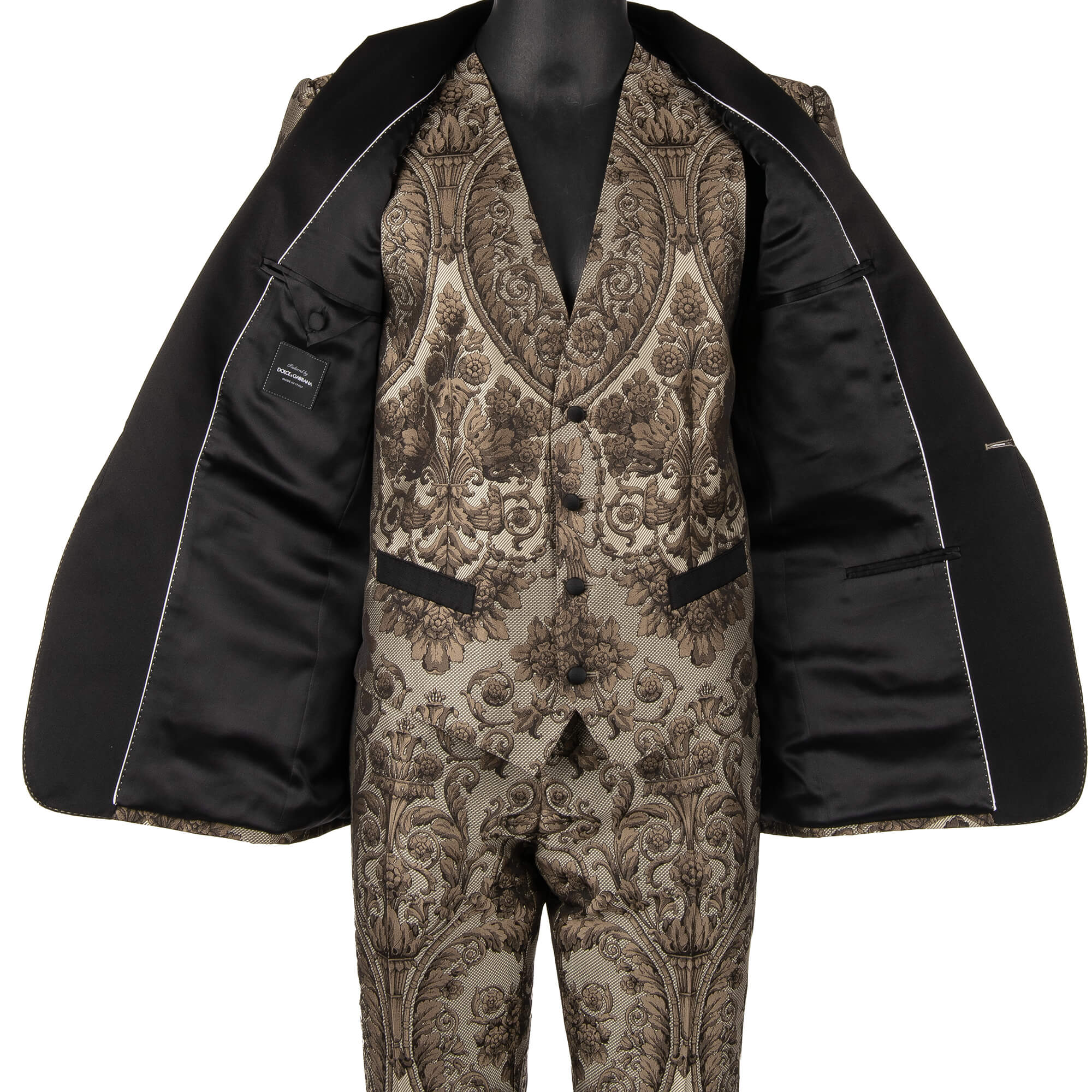 3 piece Floral Jacquard Baroque suit in black and beige by DOLCE & GABBANA