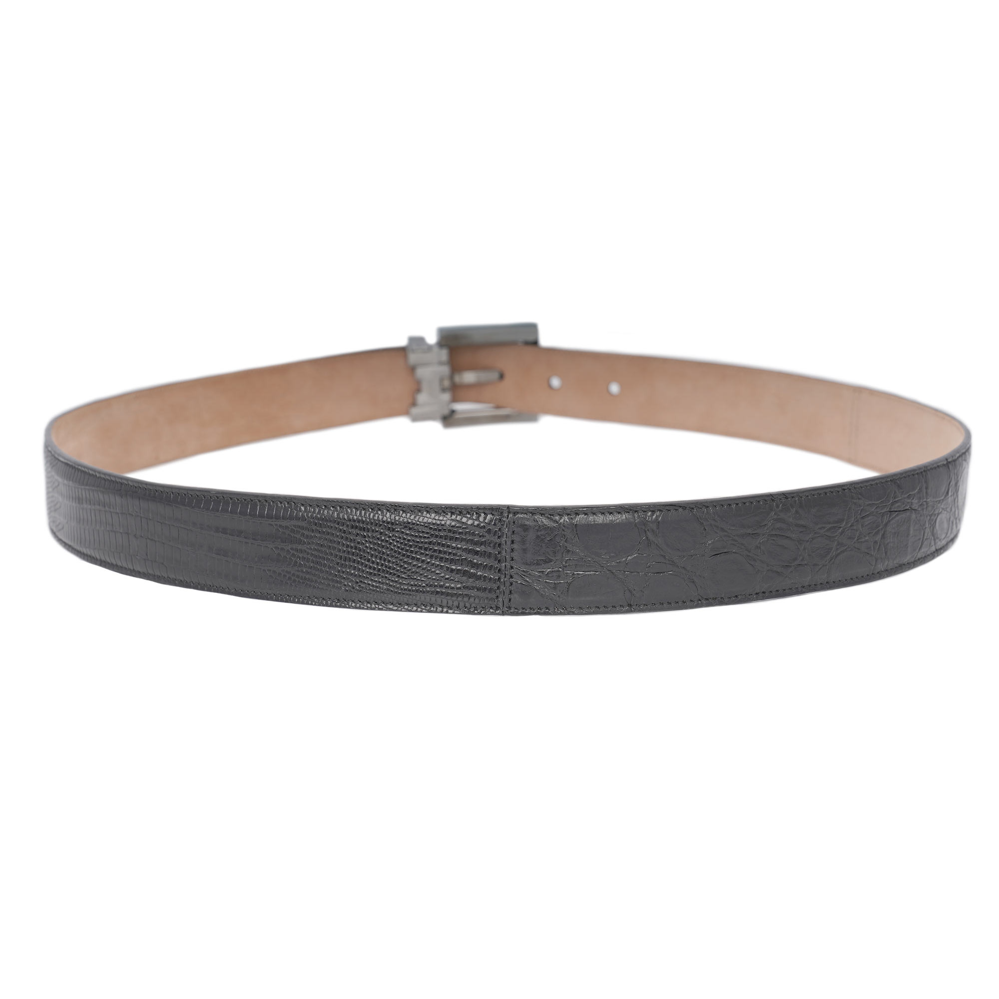 Classic Exotic Leather blend belt with silver buckle in black by DOLCE & GABBANA