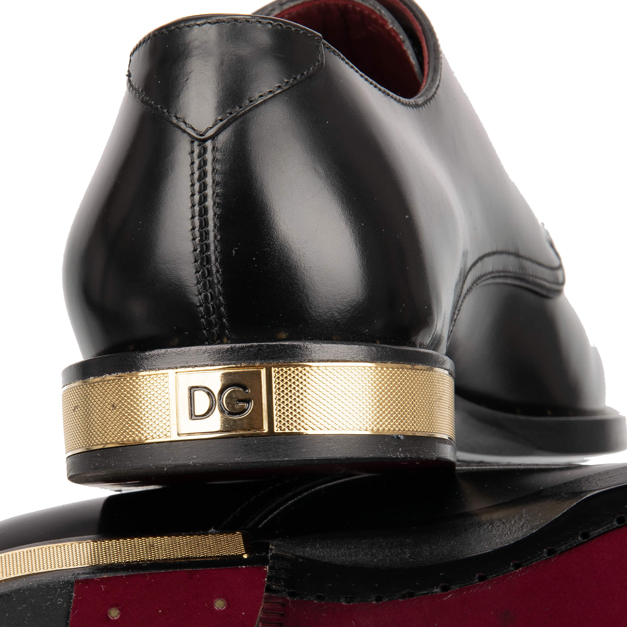 DG Logo Leather Derby Shoes NAPLES Black Gold 39 UK US 12933