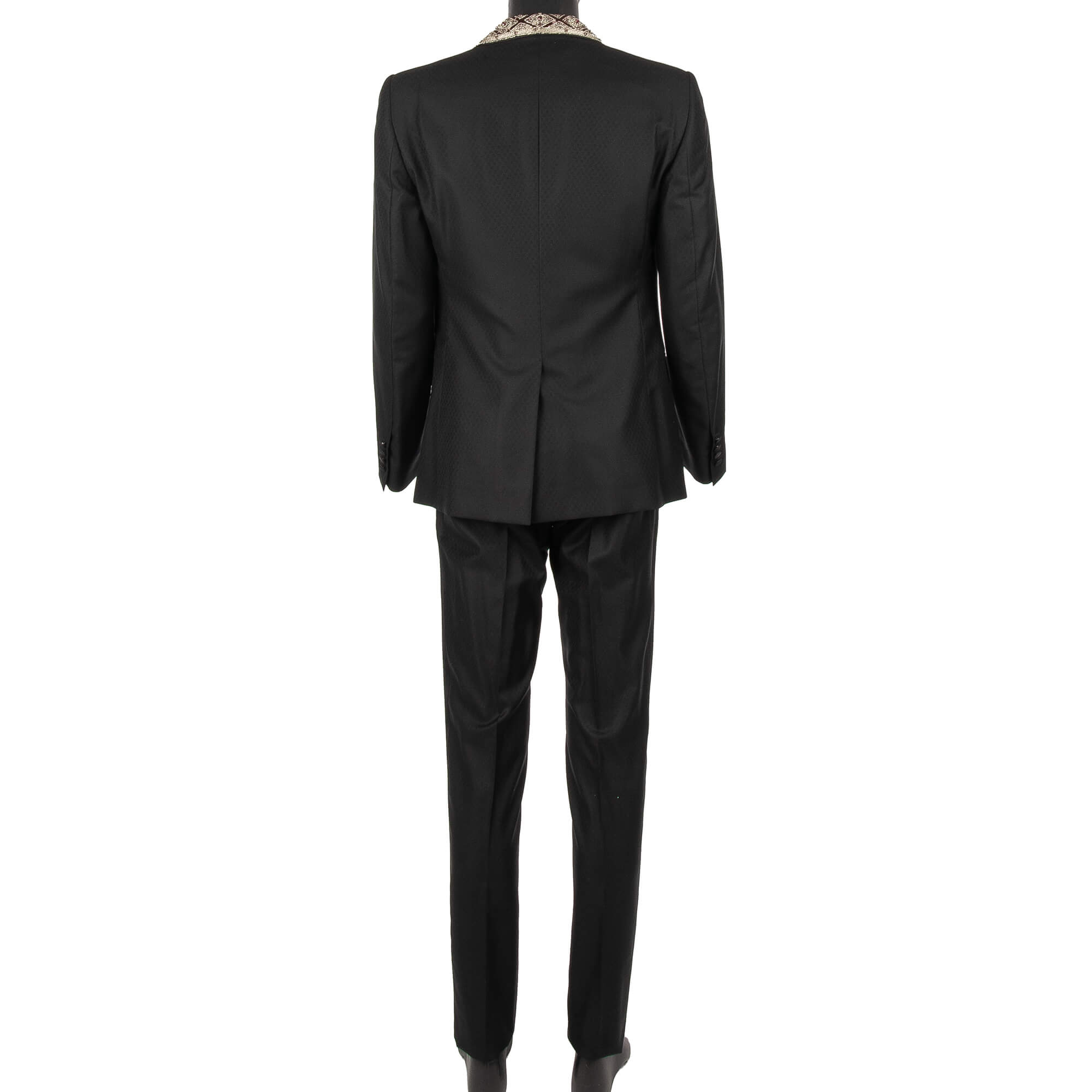 Wool an Silk Blend 3 piece suit with crystals, pearls and sequin embroidered shawl lapel in silver, purple and black by DOLCE & GABBANA