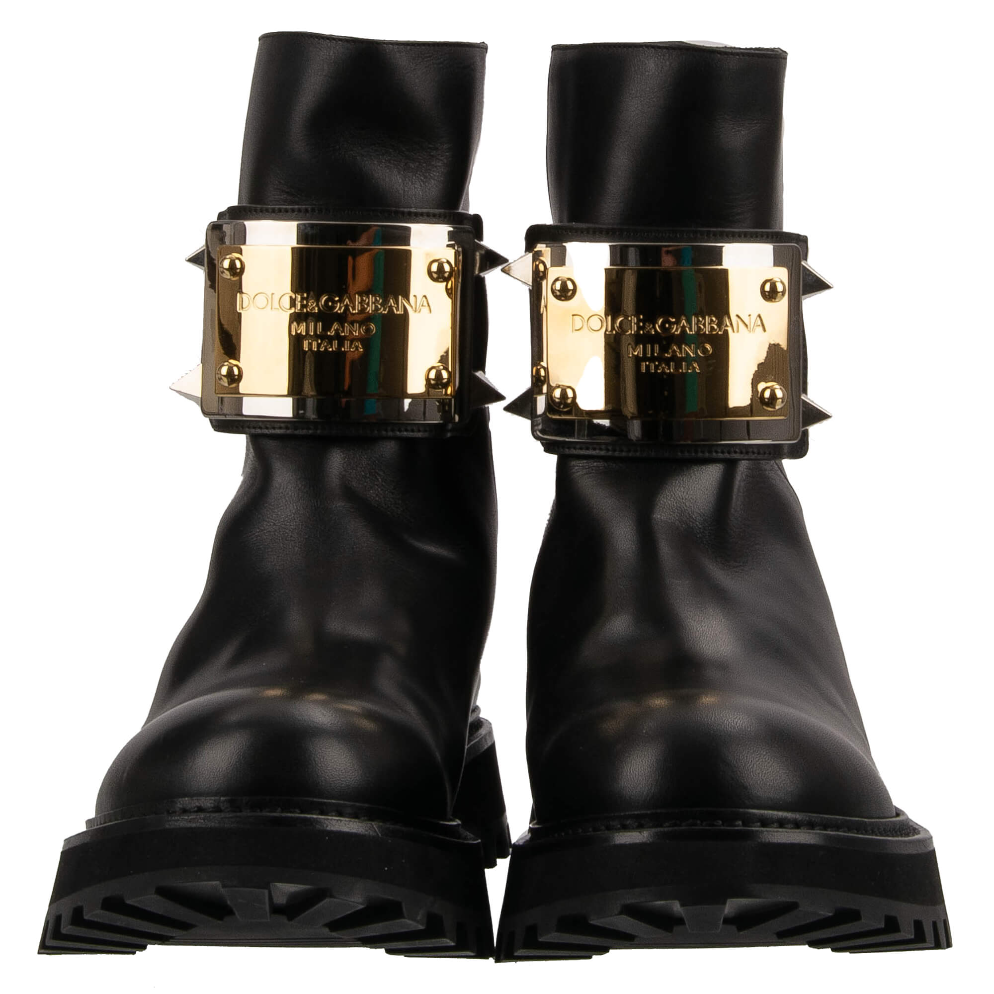 Leder Stiefel BERNINI mit DG Metall Gold Logo in Schwarz von DOLCE & GABBANA