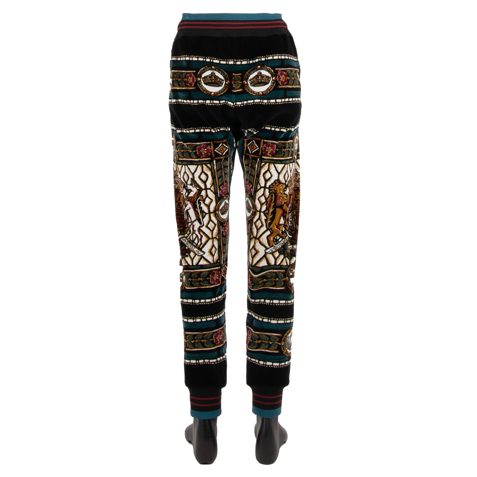 Sweatpants / Jogginghose aus Samt mit Royal King Wappen Print, Taschen mit Reißverschluss und elastischer Taille von DOLCE & GABBANA 