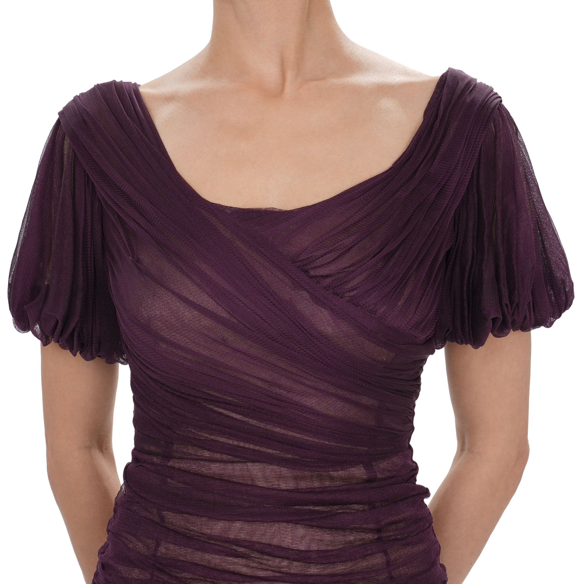 Runway stretch tulle corsage dress with silk underdress in blue by DOLCE & GABBANA