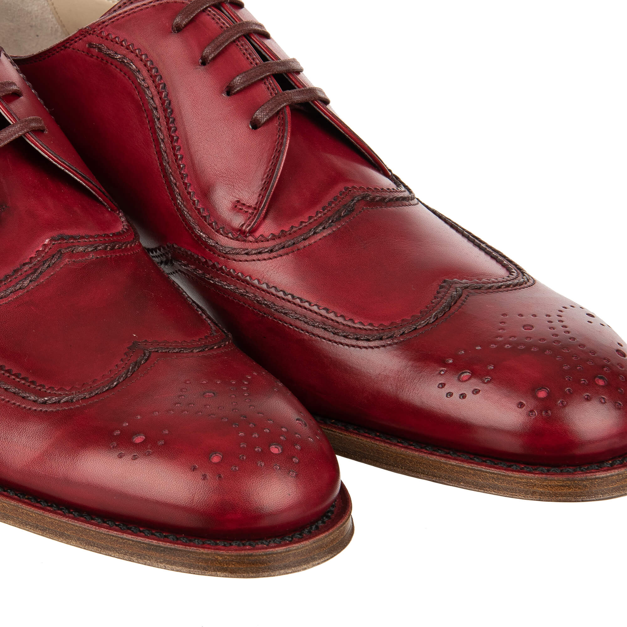 Leather derby shoes ROMA with DG Goodyear sole and hand-painted in red by DOLCE & GABBANA SARTORIA