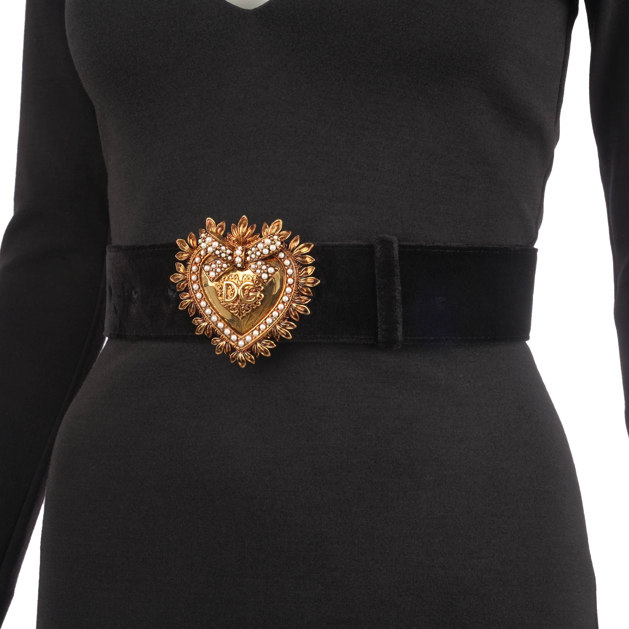 DEVOTION Gürtel aus Leder und Samt mit Metall Perlen Herz in Schwarz und Gold von DOLCE & GABBANA 
