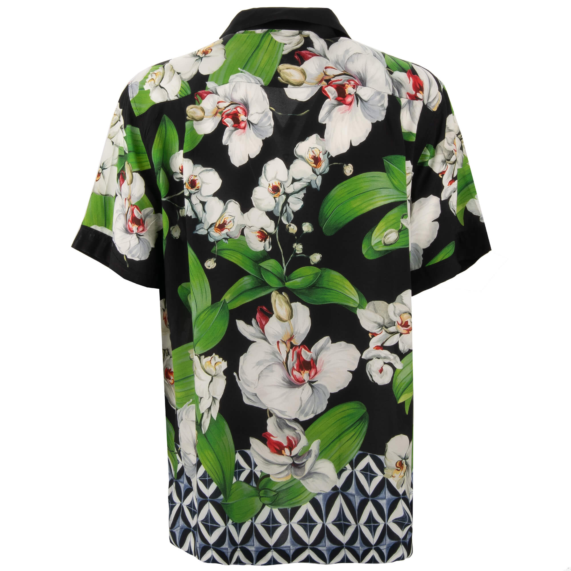 Short sleeve Shirt with orchid flower print in black, blue, green and white by DOLCE & GABBANA