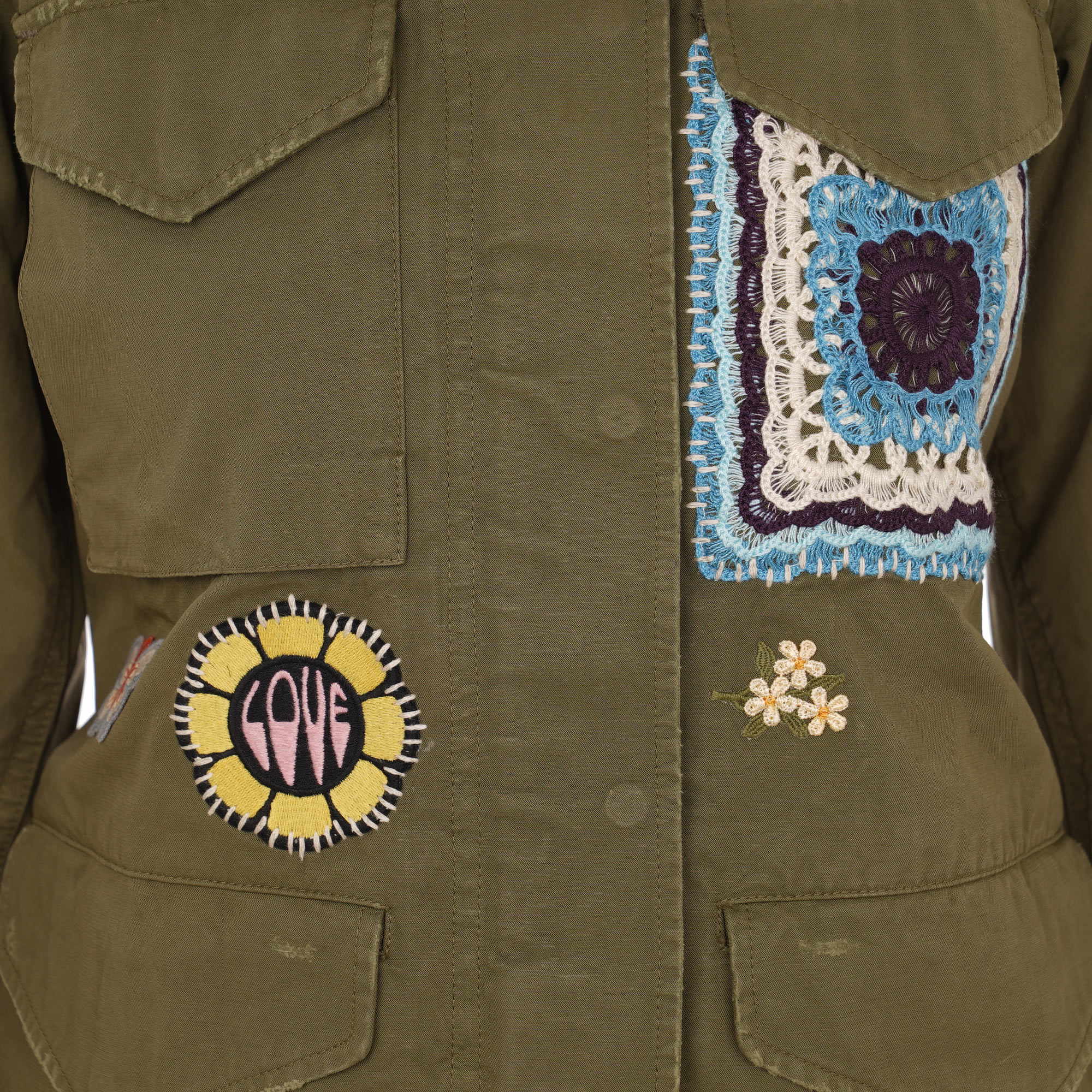 Jacke mit SISTERS LOVE Blumen Stickerei und Taschen in Khaki von AMIRI