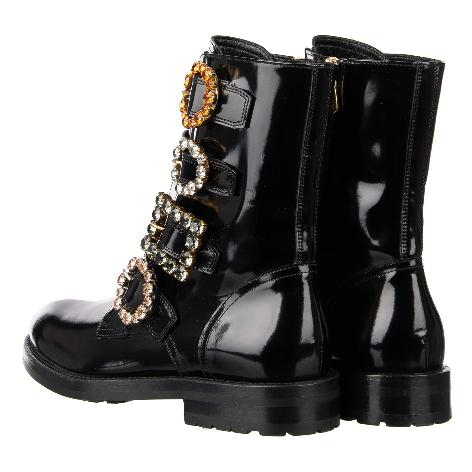 Stiefel / Boots BOY BIKER mit Kristallen Schnallen in Schwarz von DOLCE & GABBANA