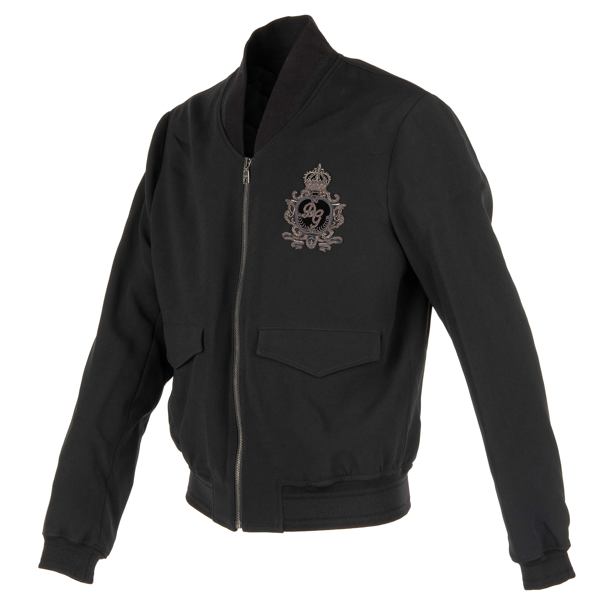 Gesteppte Jacke aus Wolle mit besticktem DG Logo und Krone und Taschen mit Reißverschluss von DOLCE & GABBANA
