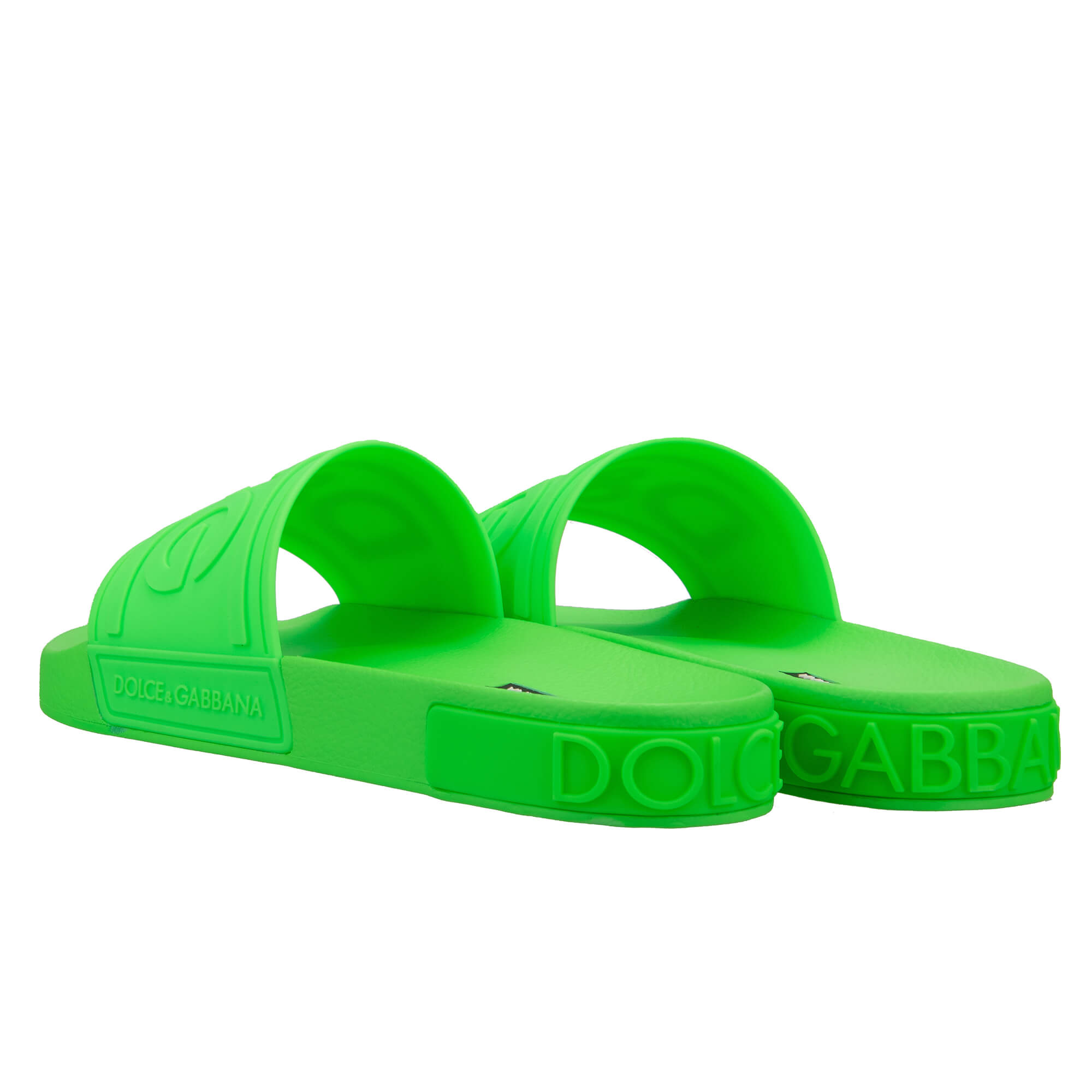 Slides Sandals with a D&G Front Logo and large Logo insert at the sole in neon green by DOLCE & GABBANA 