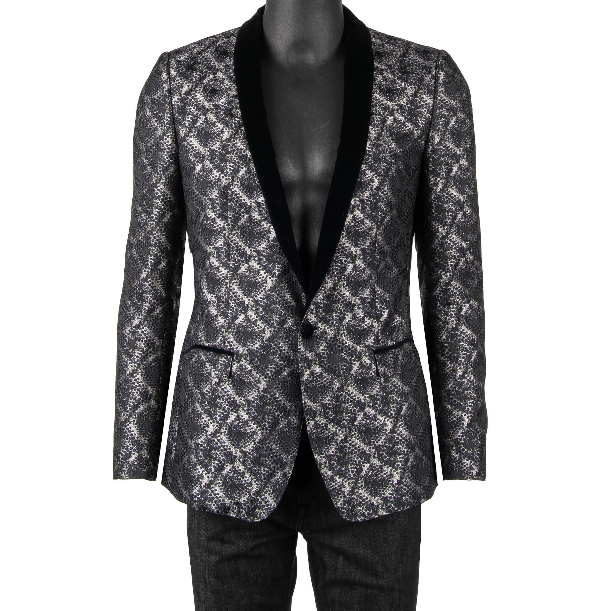 Glänzender Lurex Tuxedo Blazer GOLD in Blau und Silber mit Kontrast Schal-Revers aus Samt von DOLCE & GABBANA
