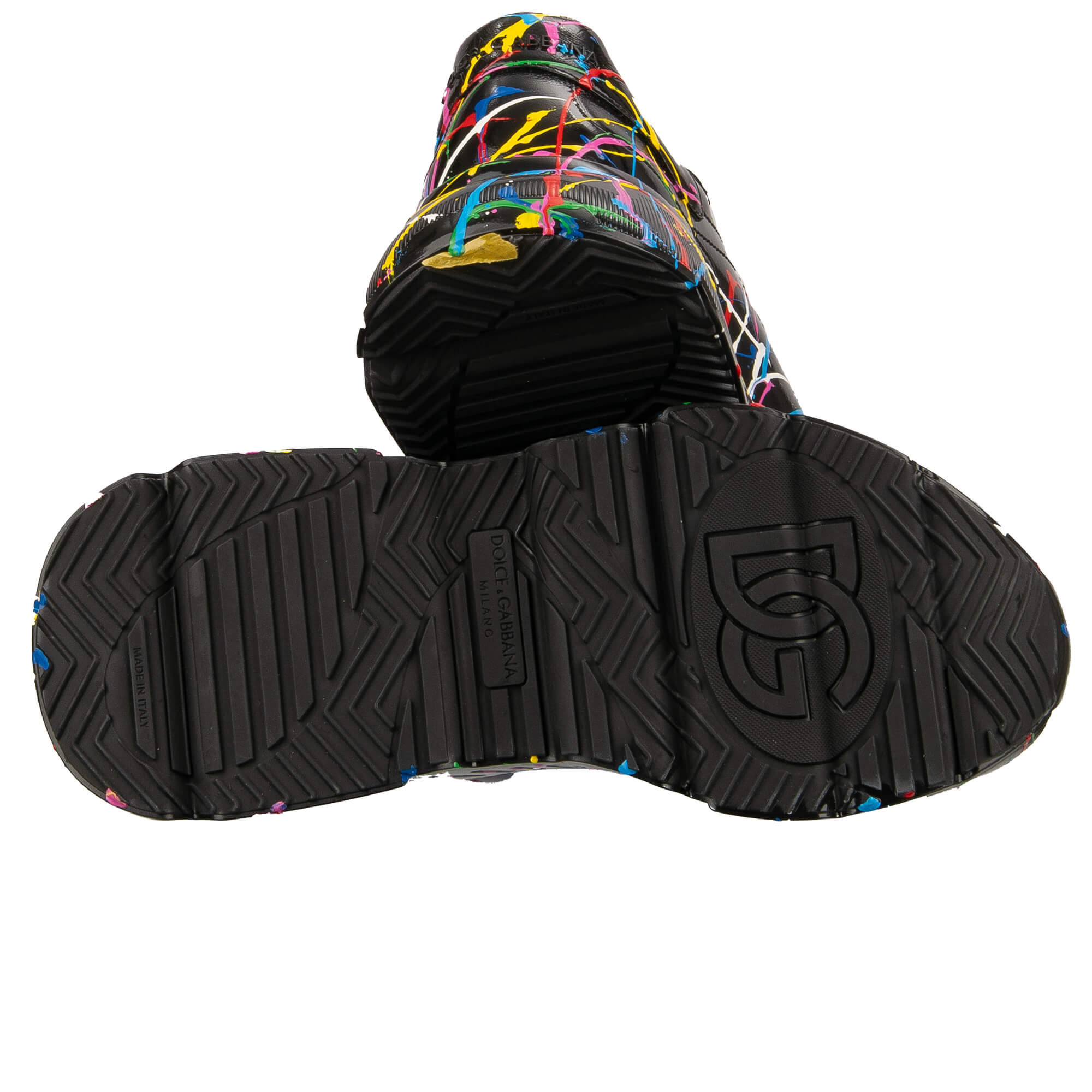 Herren Low-Top Leder Sneaker DAYMASTER mit Handgemachter Farben Mahlerei in Schwarz von DOLCE & GABBANA