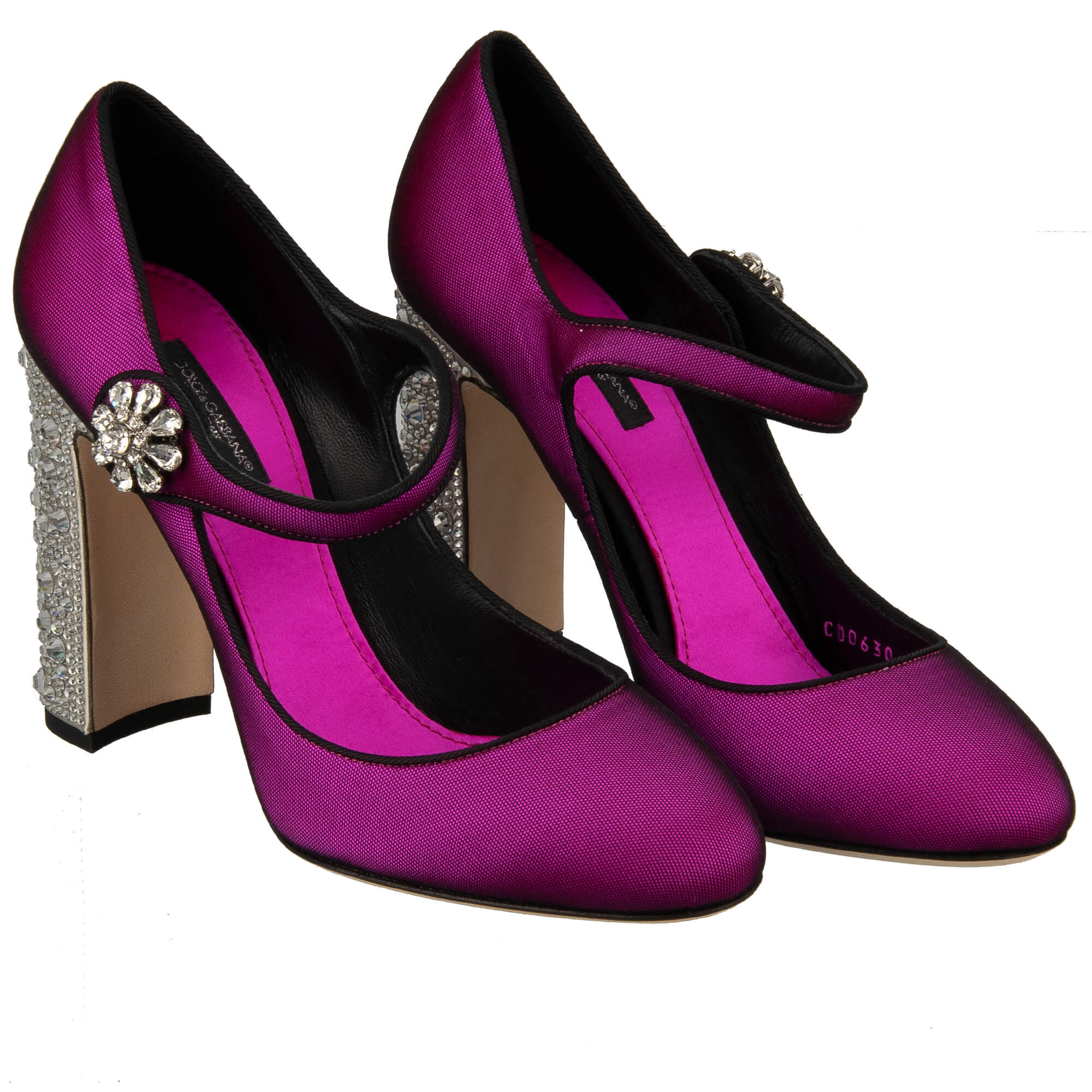 Leather and Fabric High Heel Pumps VALLY with crystal heel and elastic tull cover in shocking pink by DOLCE & GABBANA