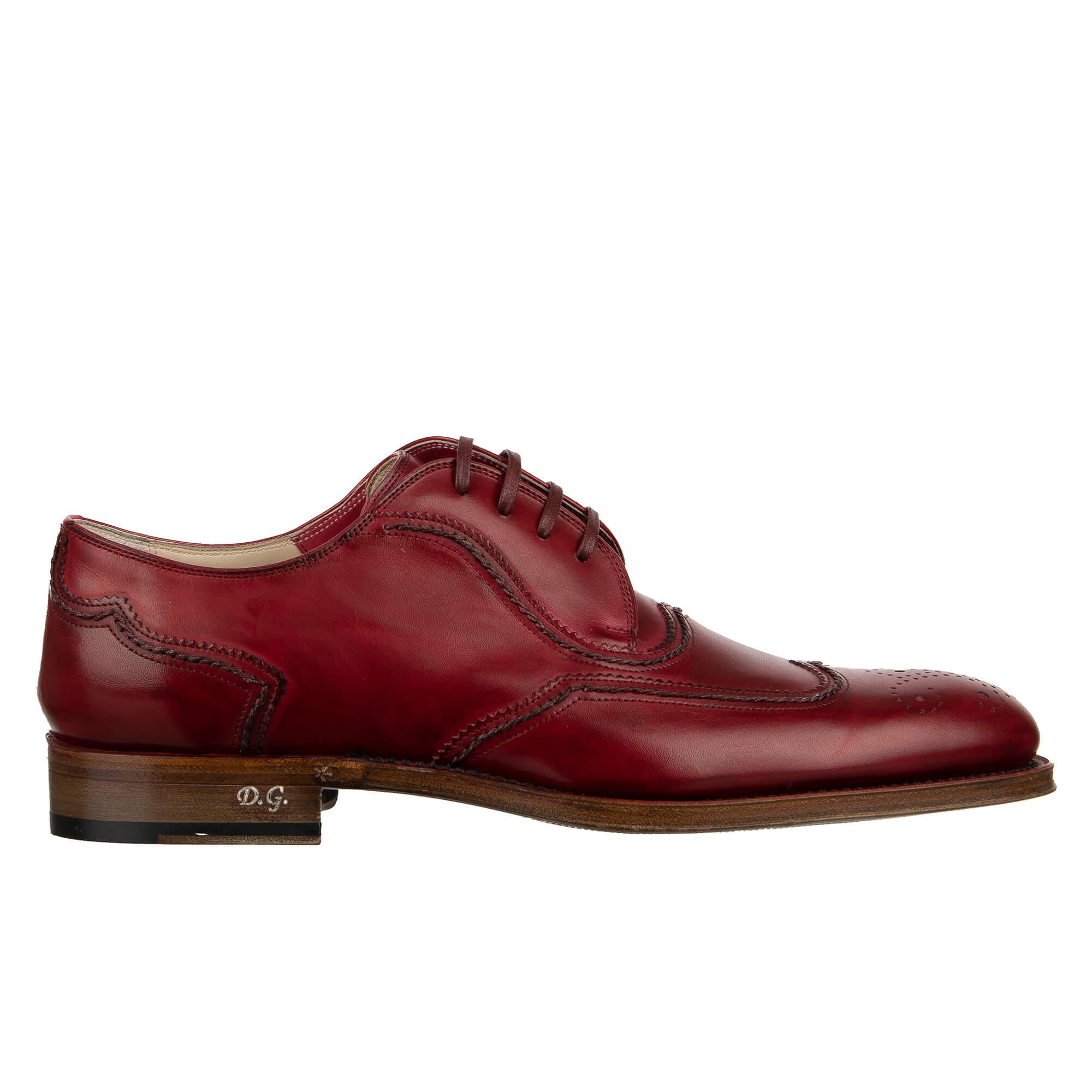 Leather derby shoes ROMA with DG Goodyear sole and hand-painted in red by DOLCE & GABBANA SARTORIA
