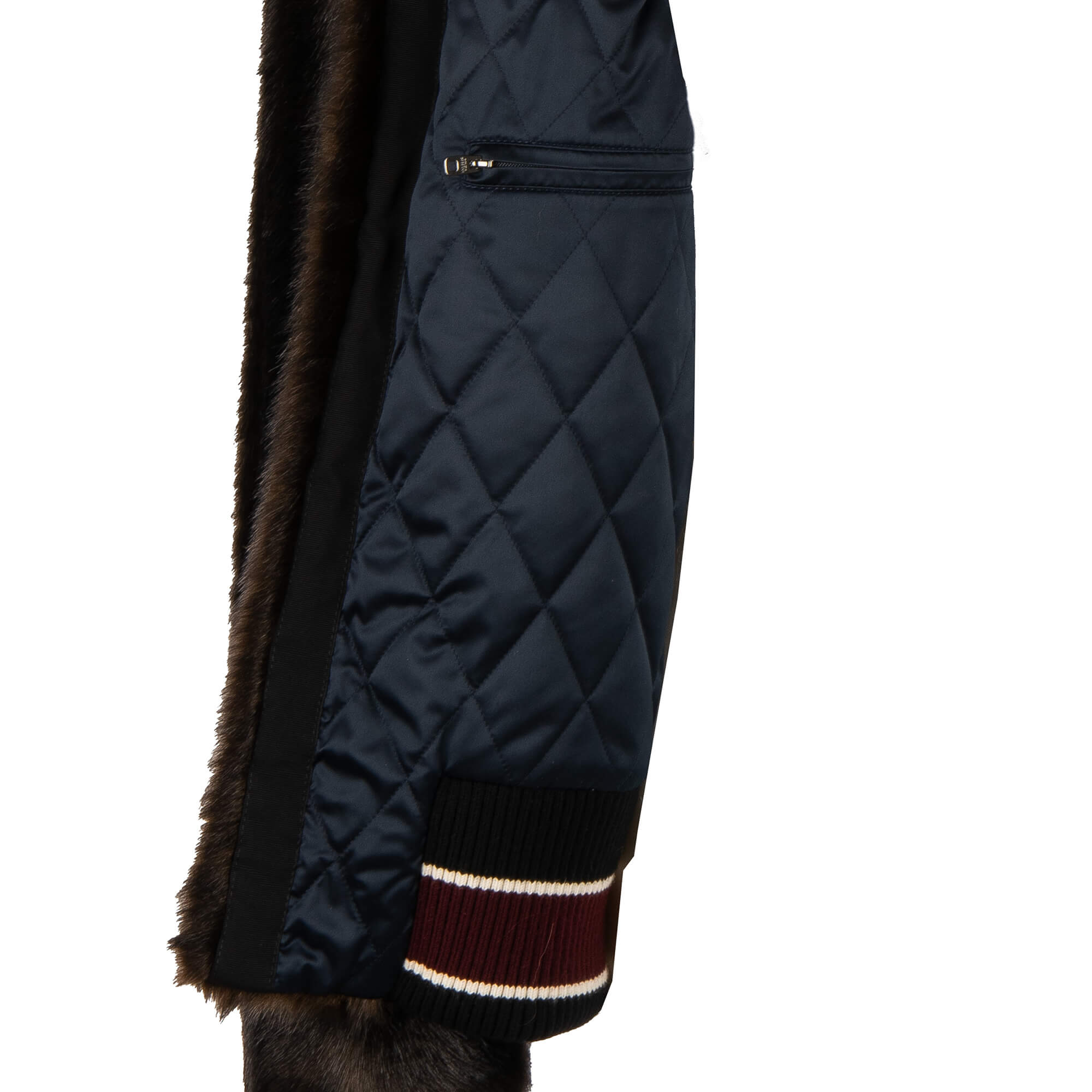 Stuffed Fake Fur bomber jacket with King and Crown embroidery in front and knit details by DOLCE & GABBANA