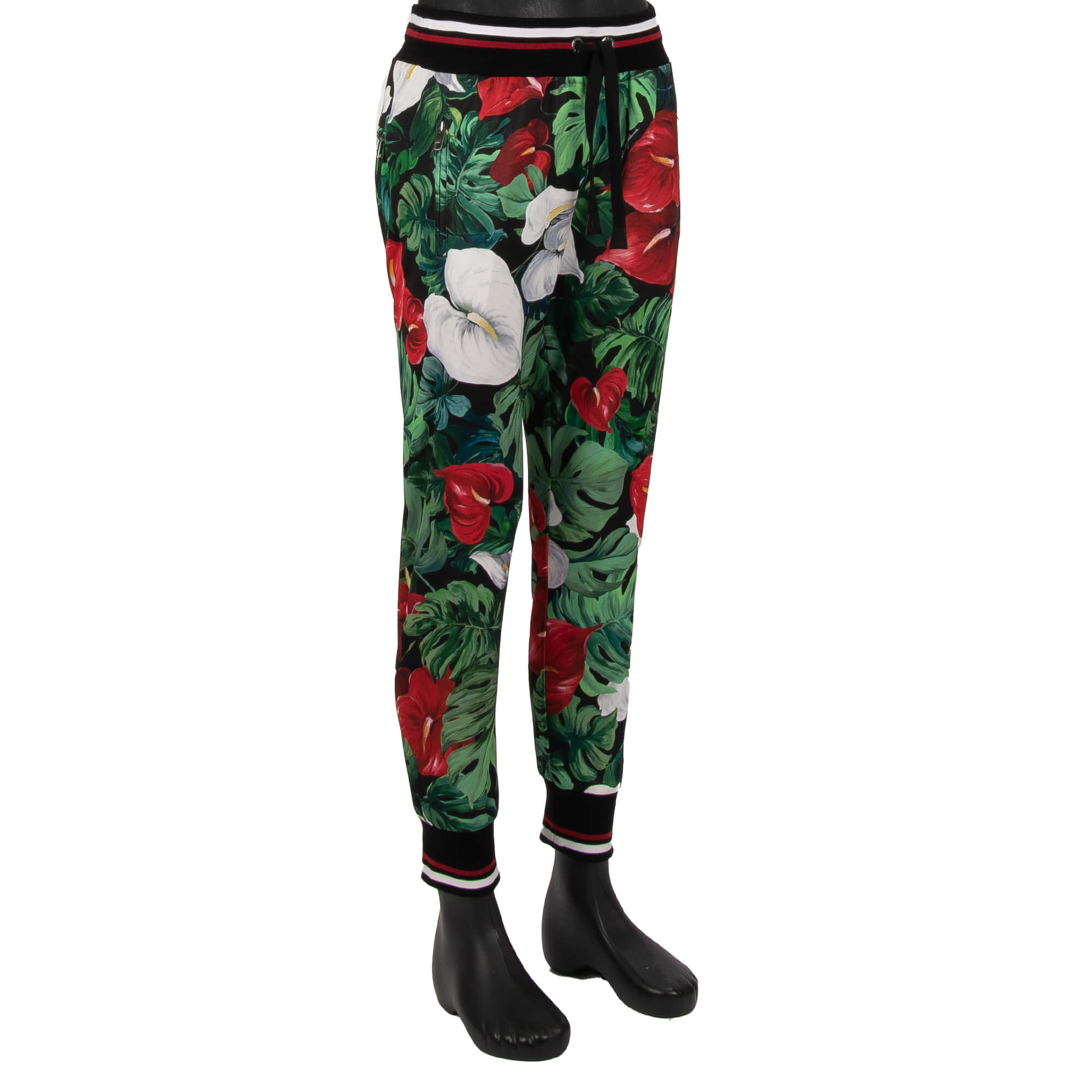 Flower Leaf Jogging Pants Red Green Black 46 US 36 S | 13591