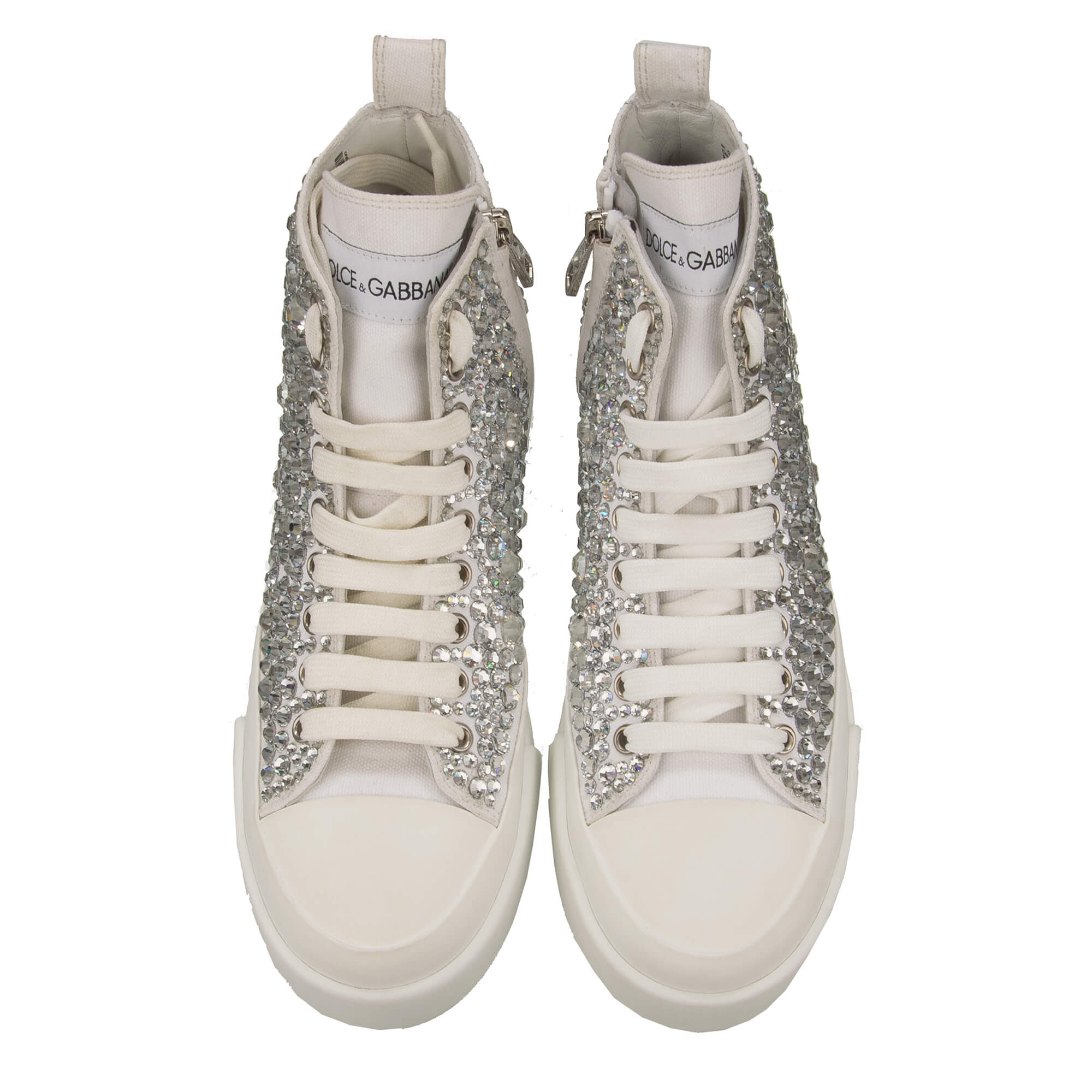 Women Canvas Hight Top Sneaker PORTOFINO with crystal embellishments in white by DOLCE & GABBANA