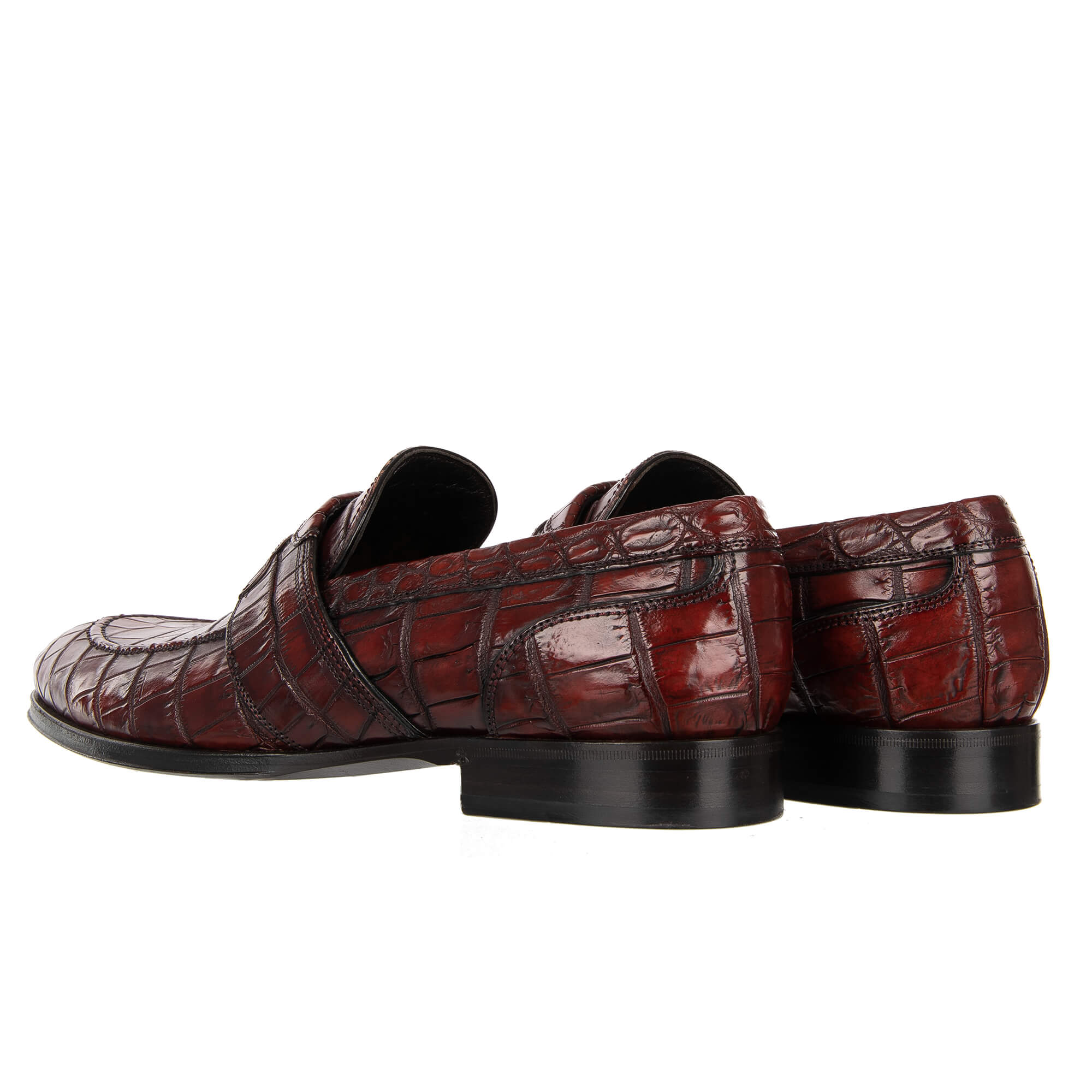 Sehr exklusive und elegante Loafer Schuhe NAPOLI aus Krokodilleder in Dunkel Rot mit Metall Logo von DOLCE & GABBANA