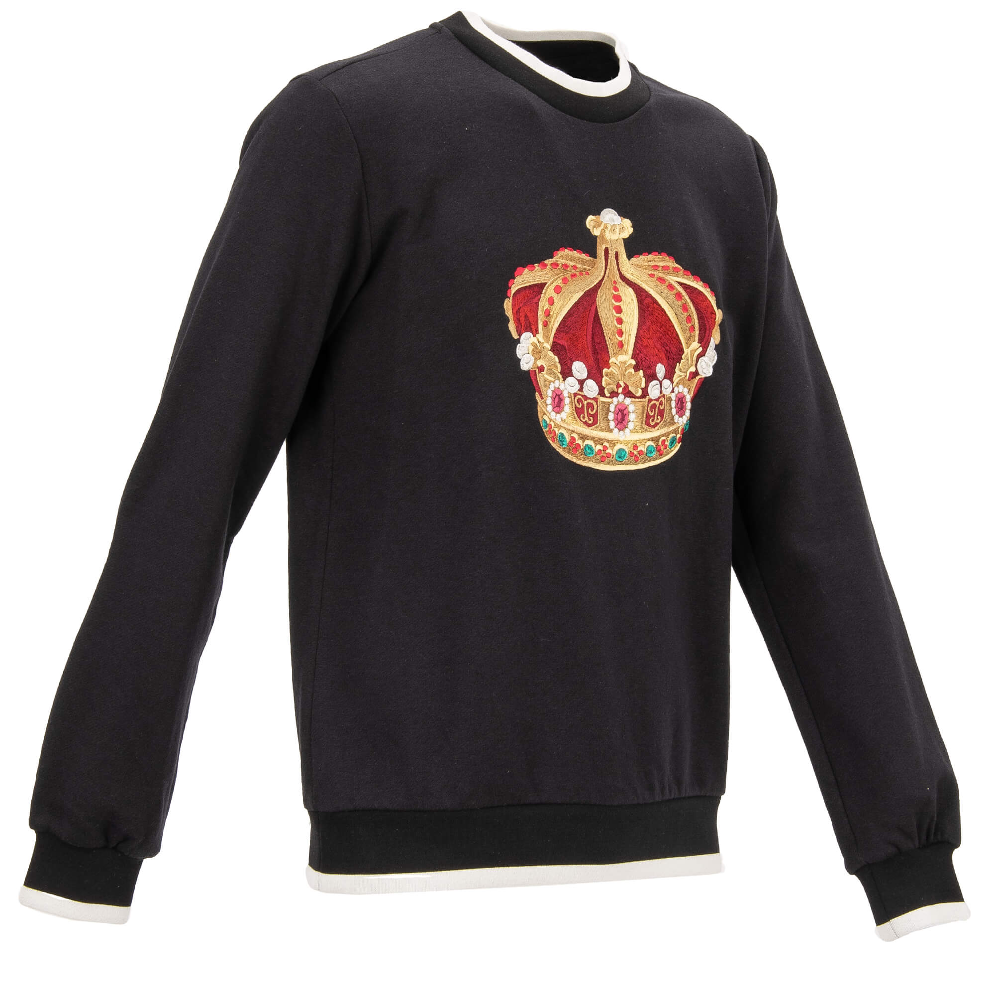 Sweater / Pullover aus Baumwolle mit bestickter Krone und Logo Print von DOLCE & GABBANA