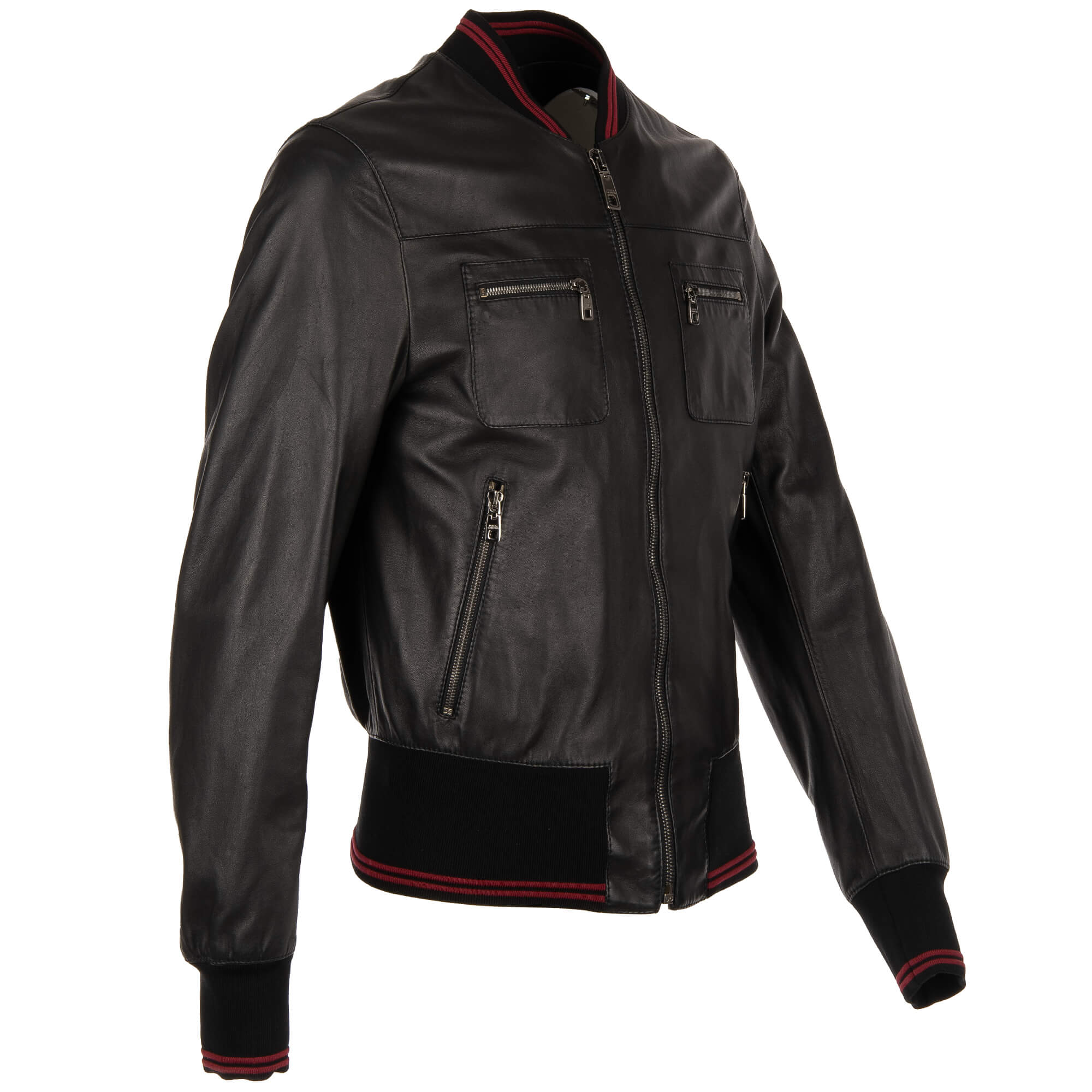 Bomber style nappa leather jacket with many pockets and knitted details by DOLCE & GABBANA