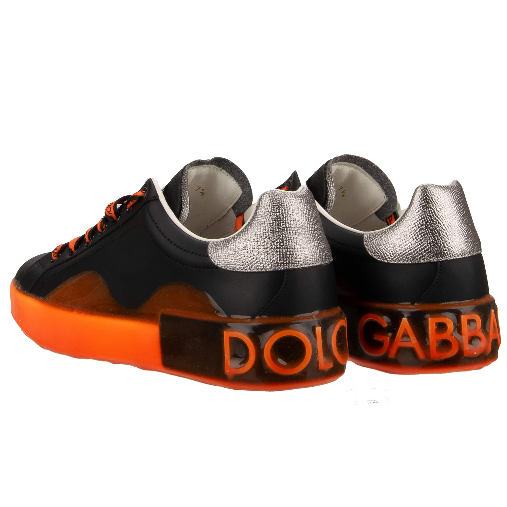 Herren Sneaker PORTOFINO mit DG Logo in Schwarz, Neon Orange und Silber von DOLCE & GABBANA