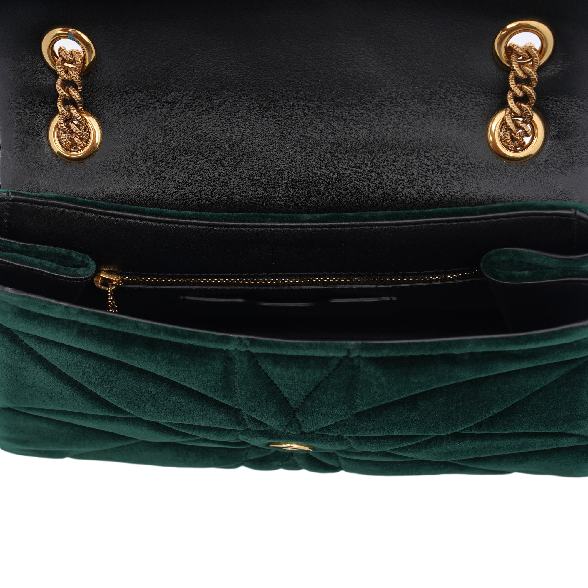 Velvet Crossbody Bag / Shoulder Bag DEVOTION with pearl heart buckle with DG Logo and structured metal chain strap by DOLCE & GABBANA