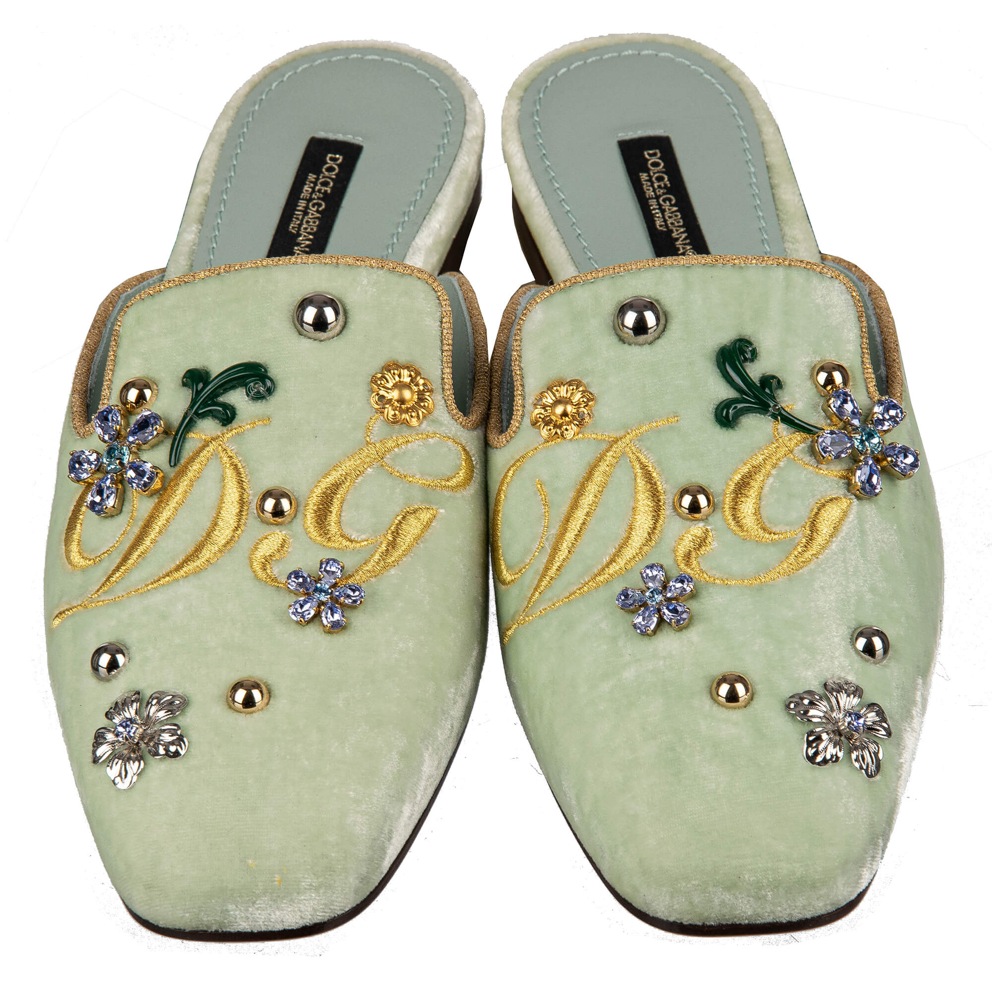 Velvet Logo Embroidered Slipper Shoes JACKIE with Crystals