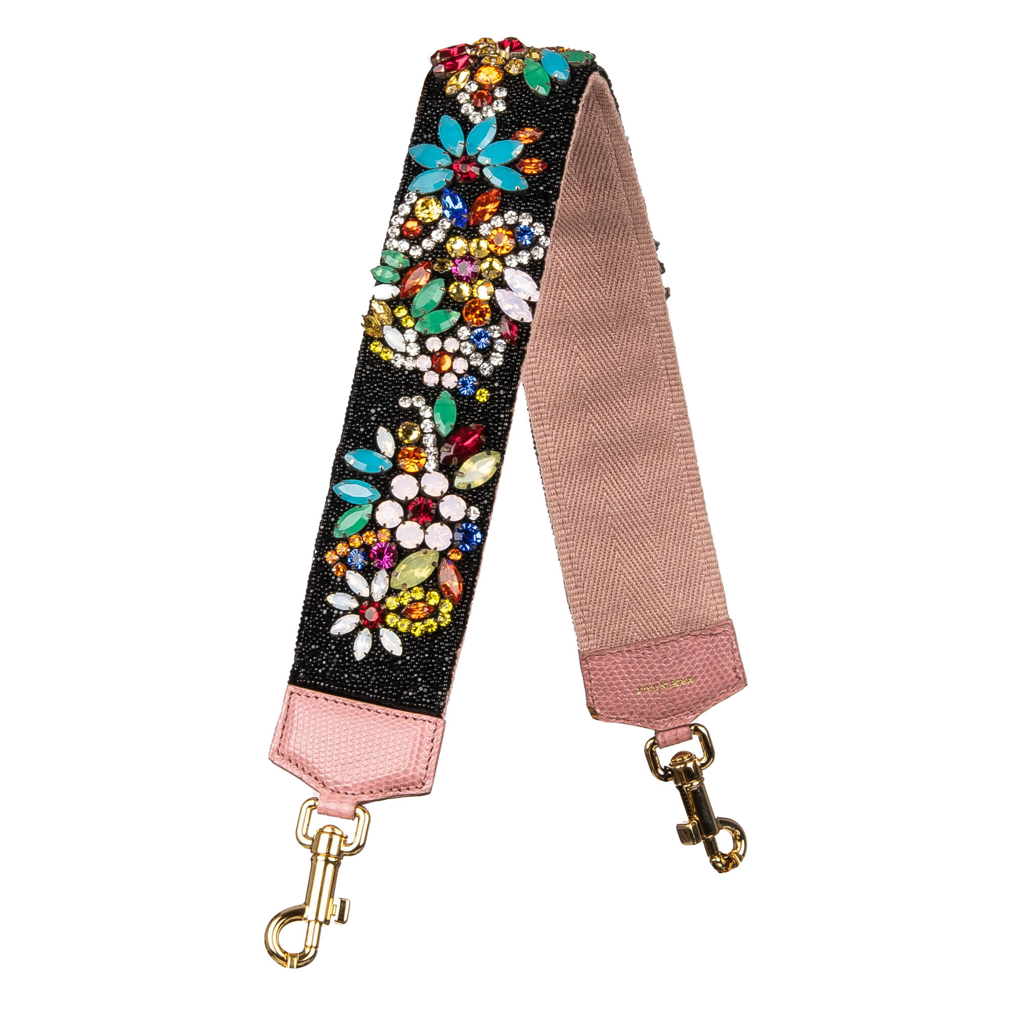 Schulterriemen für Tasche aus Baumwolle in Schwarz verziert mit Perlen und Kristallen Handstickerei von DOLCE & GABBANA