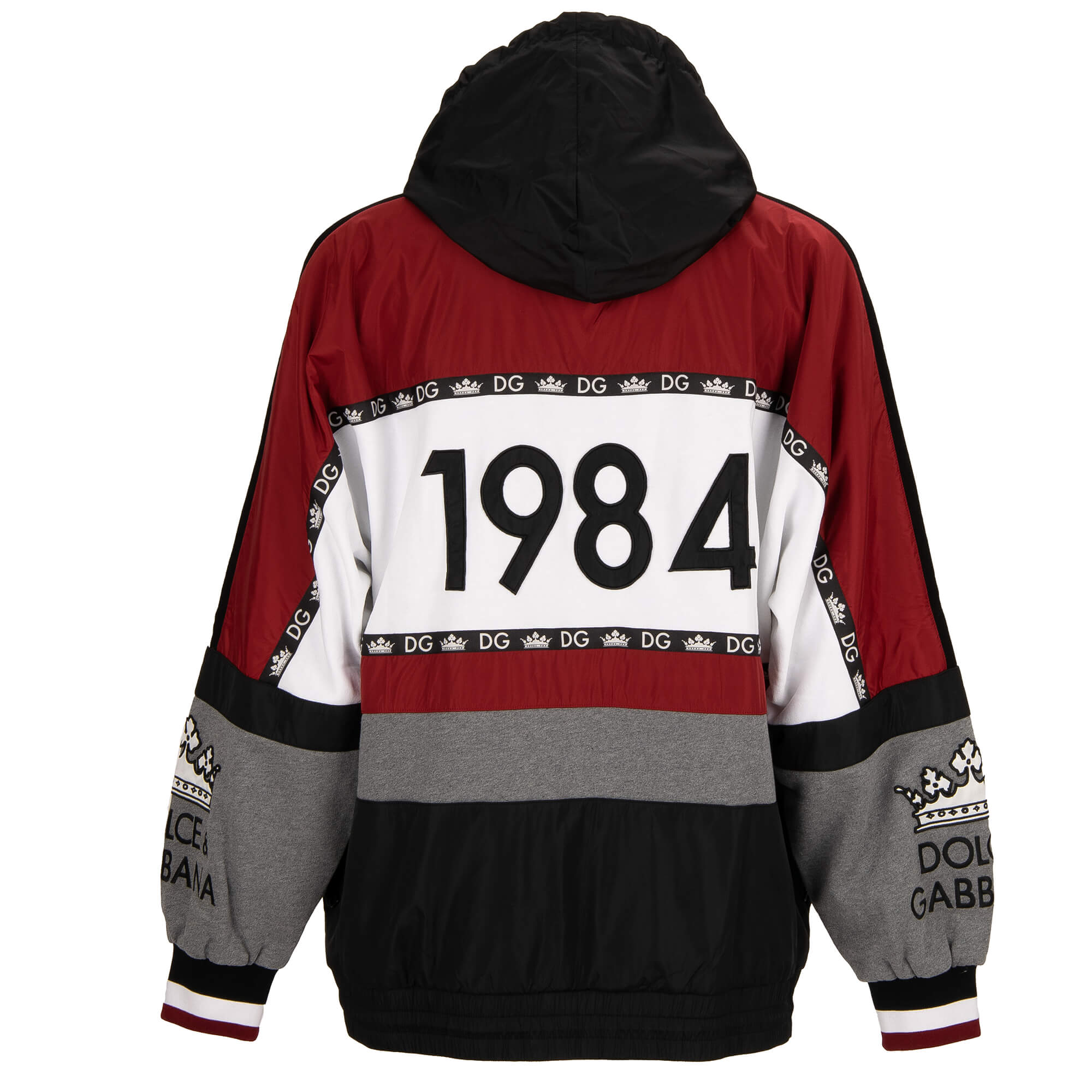 Oversize hooded patchwork Jacket / Sport Jacket DG KING with logo and crown applications and pockets by DOLCE & GABBANA