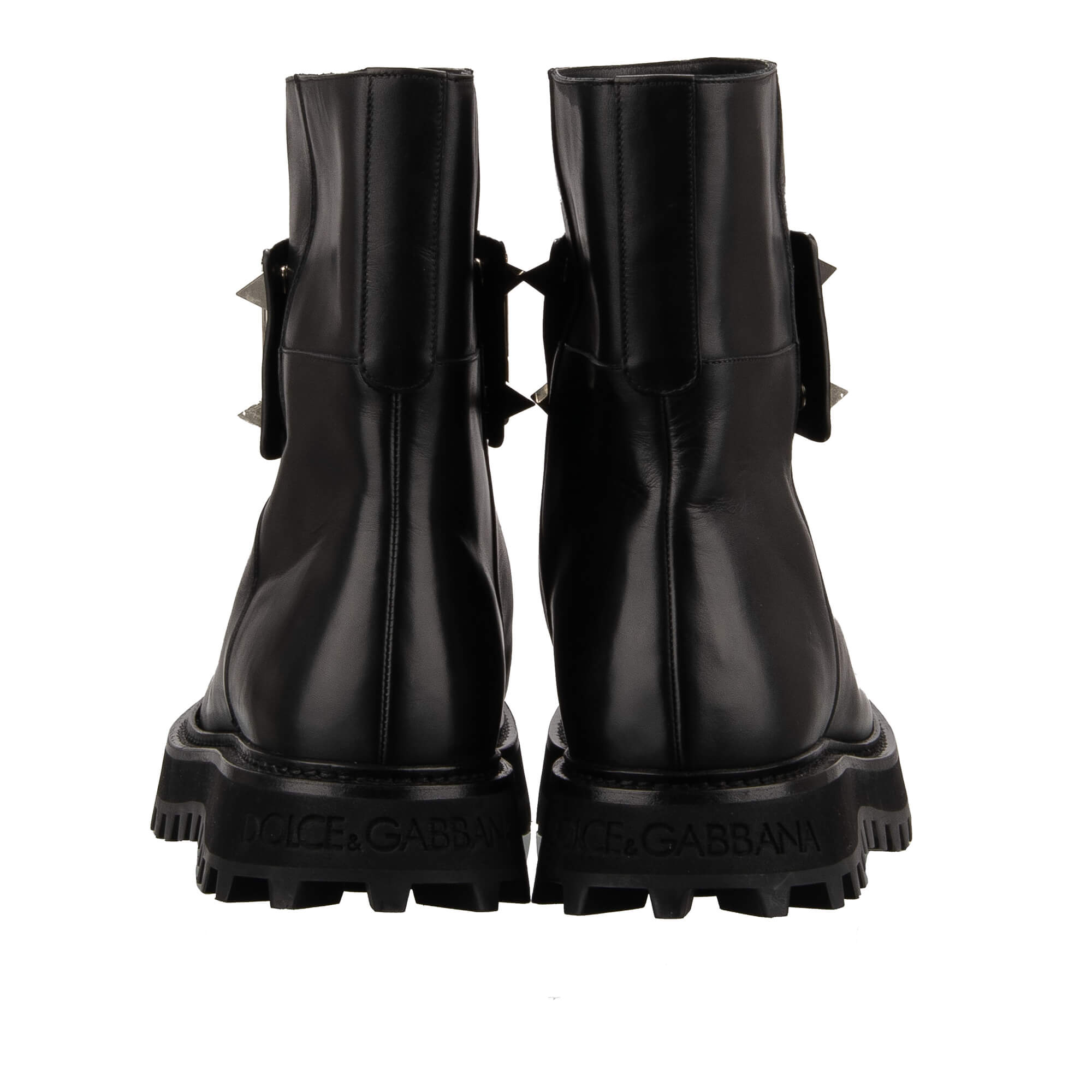 Leder Stiefel BERNINI mit DG Metall Gold Logo in Schwarz von DOLCE & GABBANA